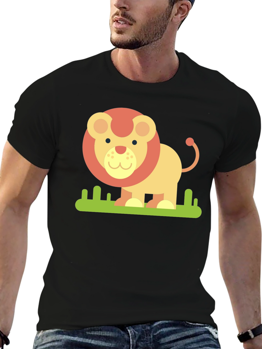 Cute Cartoon Lion Graphic Tee - Black