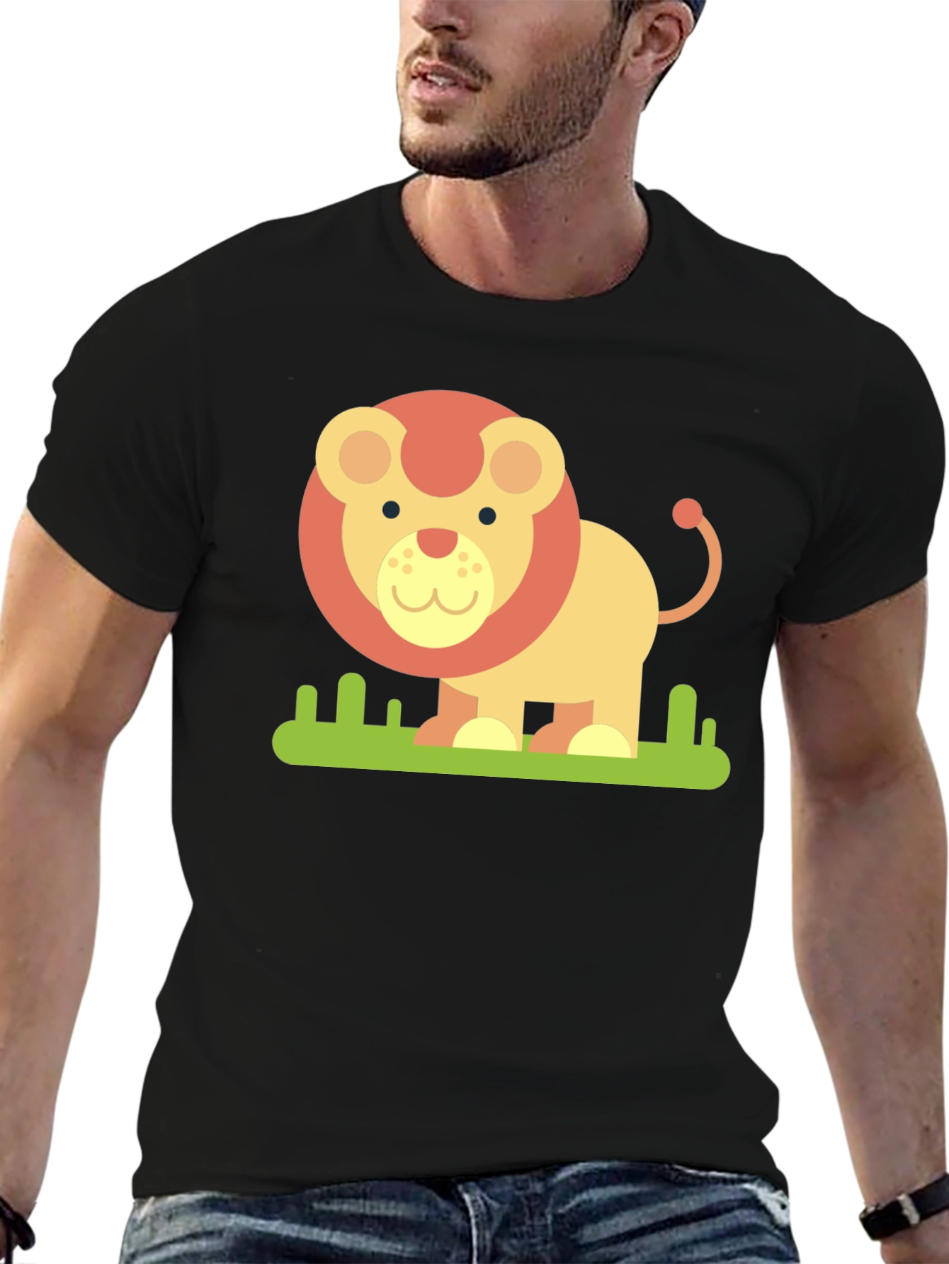 Cute Cartoon Lion Graphic Tee - Black