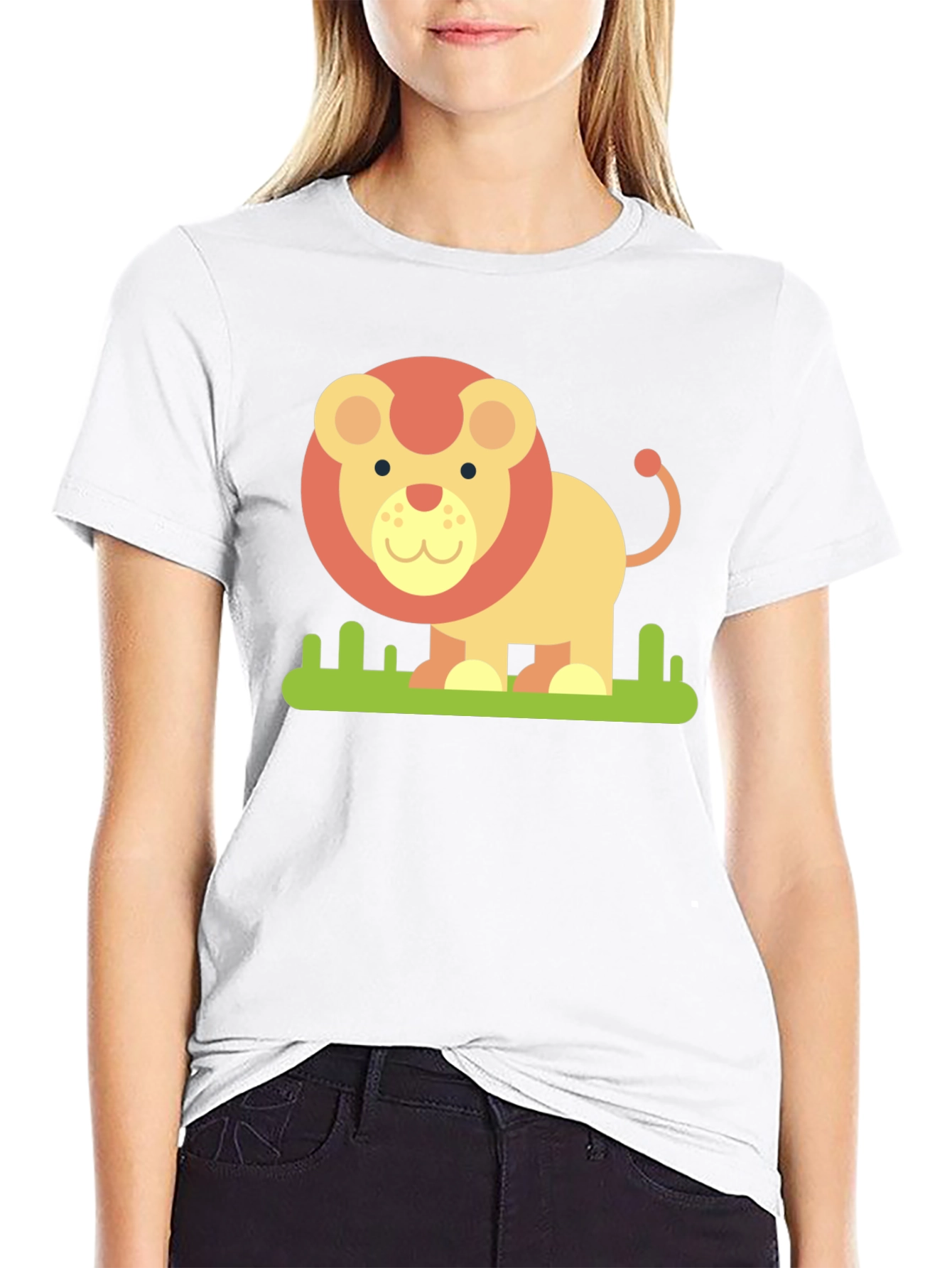 Cute Cartoon Lion Graphic Tee - Black