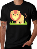 Cute Cartoon Lion Graphic Tee - Black
