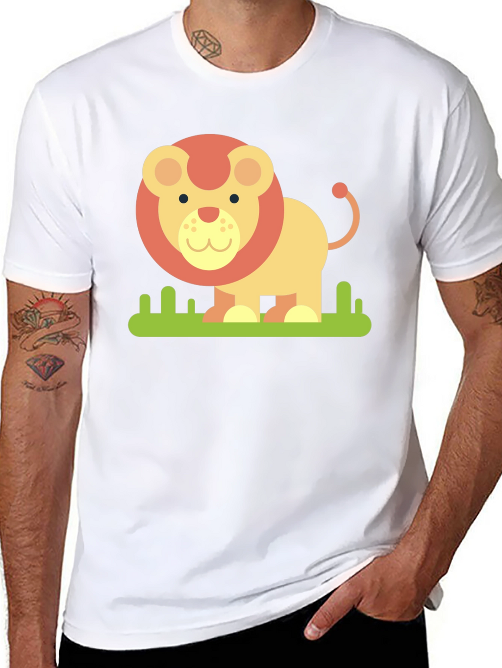 Cute Cartoon Lion Graphic Tee - Black