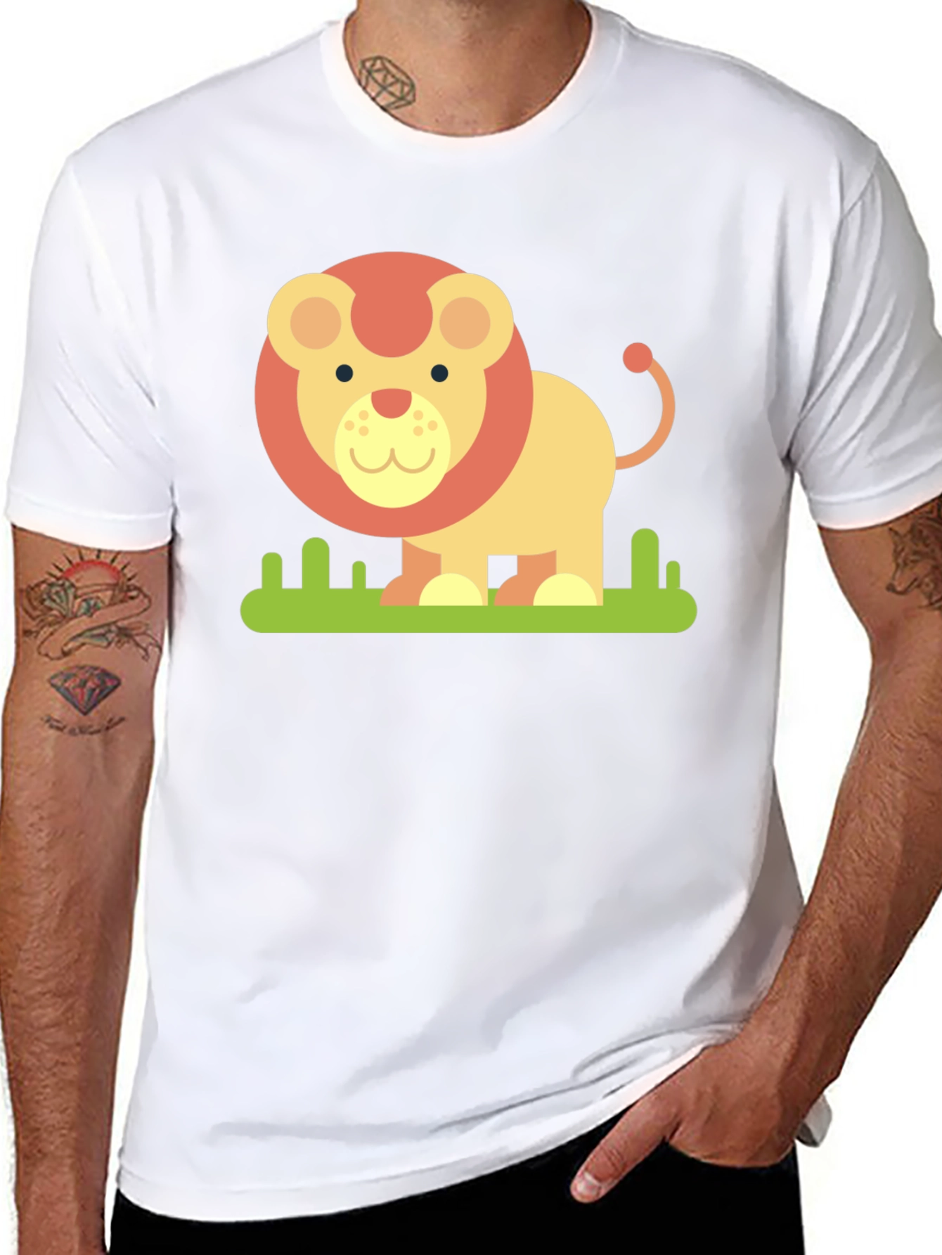 Cute Cartoon Lion Graphic Tee - Black