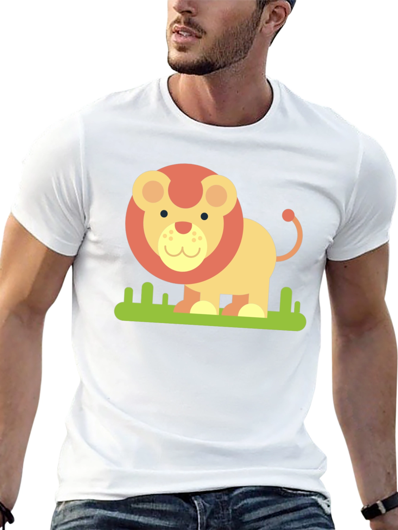 Cute Cartoon Lion Graphic Tee - Black