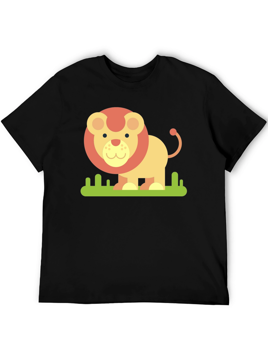 Cute Cartoon Lion Graphic Tee - Black
