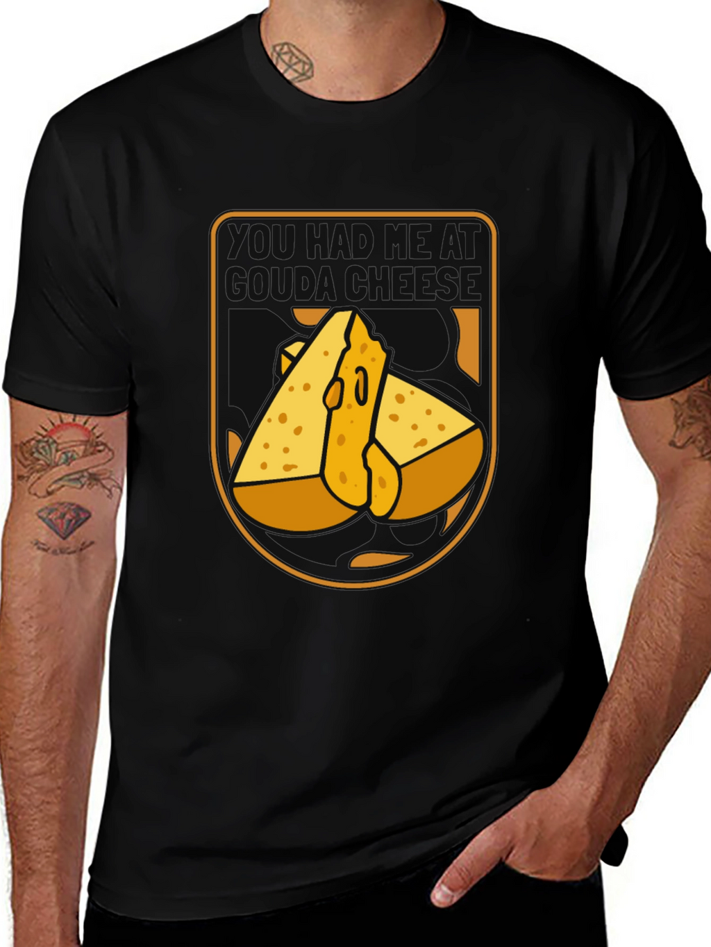 Funny Cheese Graphic Black T-Shirt
