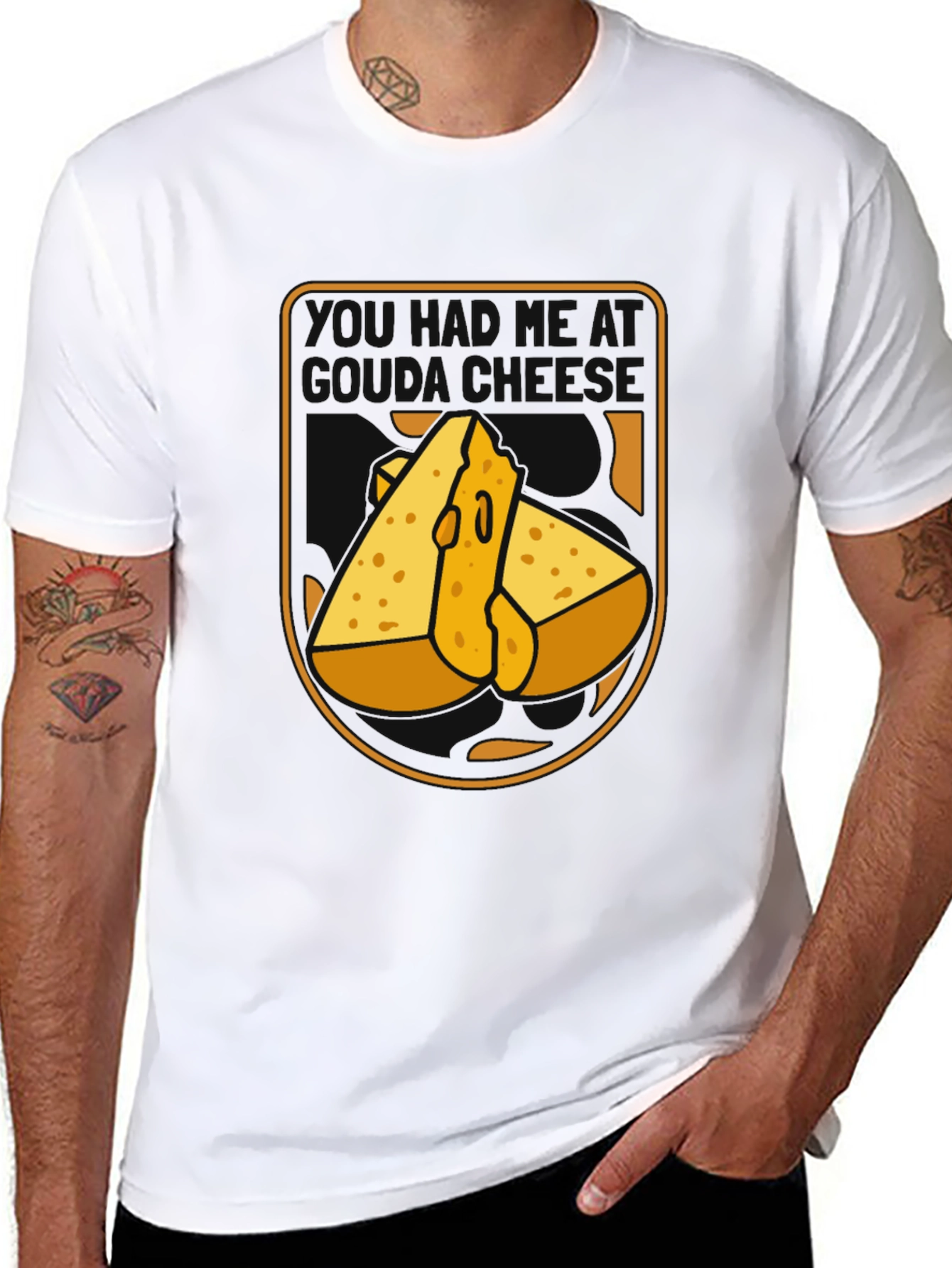Funny Cheese Graphic Black T-Shirt