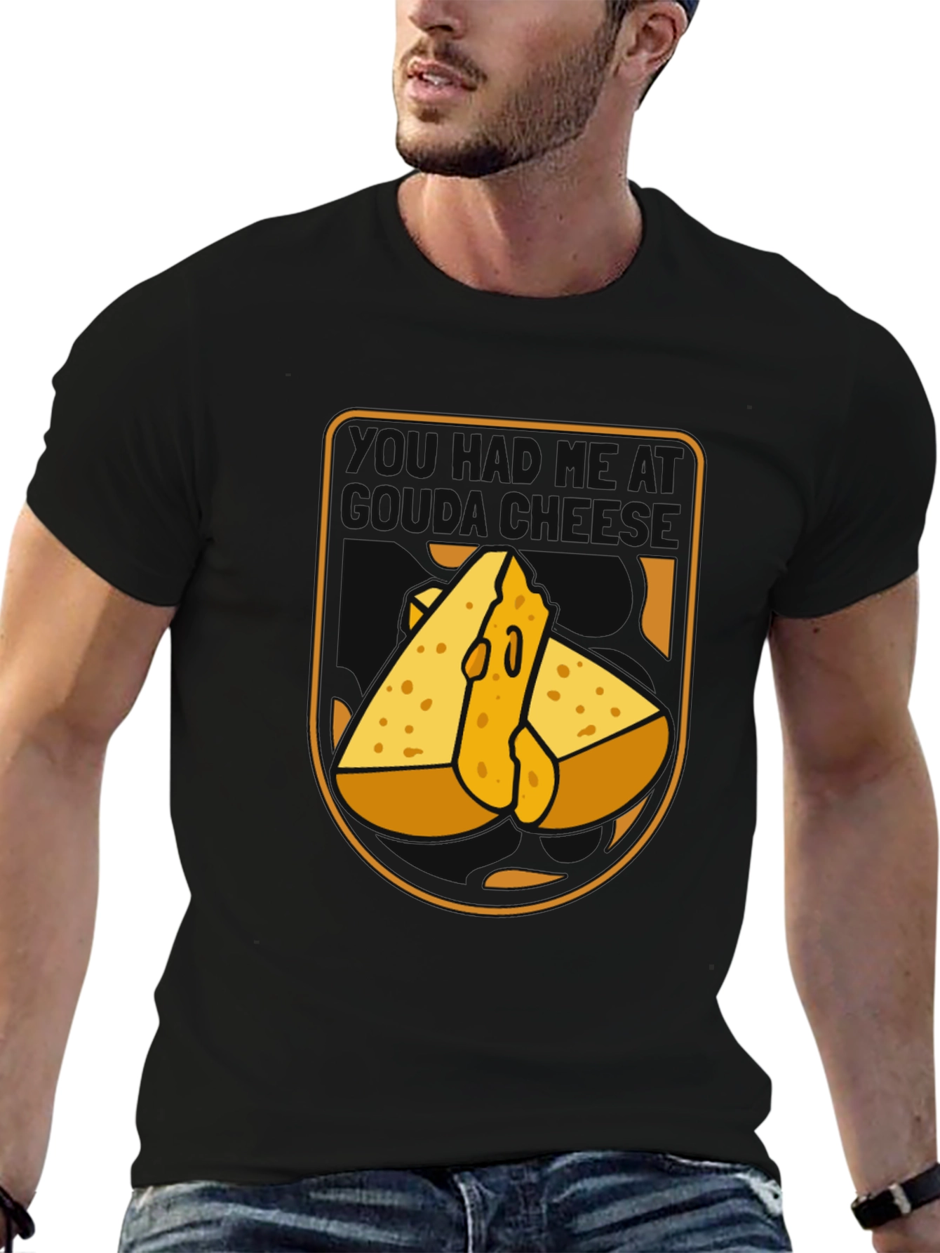 Funny Cheese Graphic Black T-Shirt
