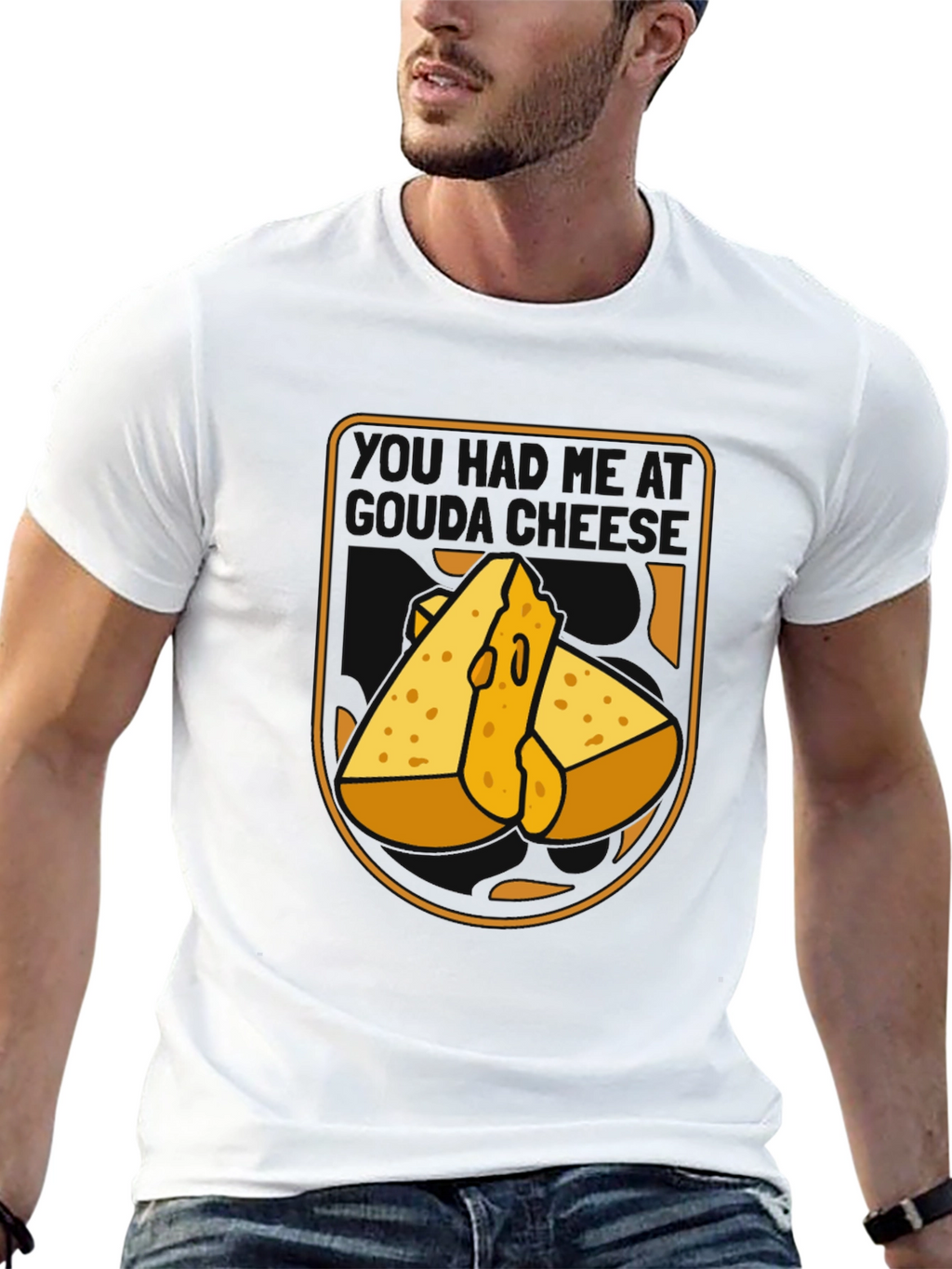 Funny Cheese Graphic Black T-Shirt