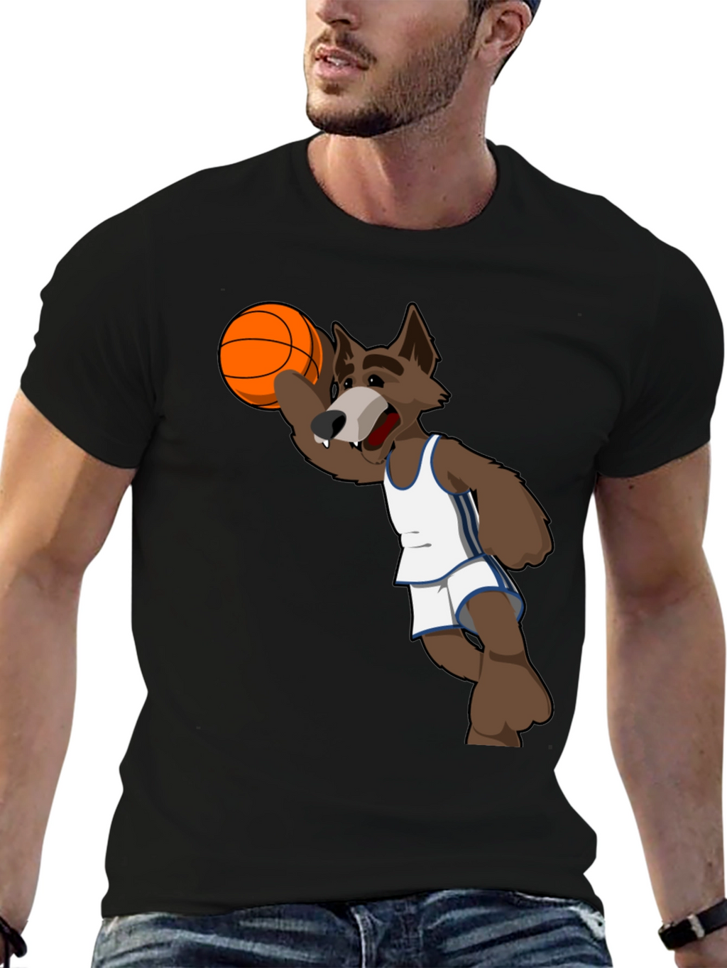 Cartoon Wolf Basketball Graphic T-Shirt