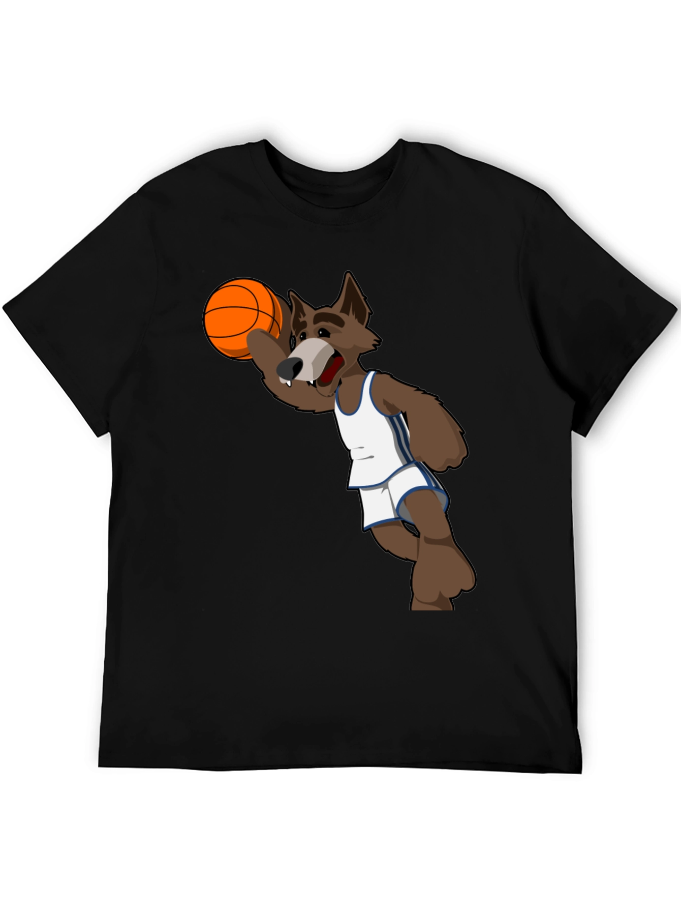 Cartoon Wolf Basketball Graphic T-Shirt