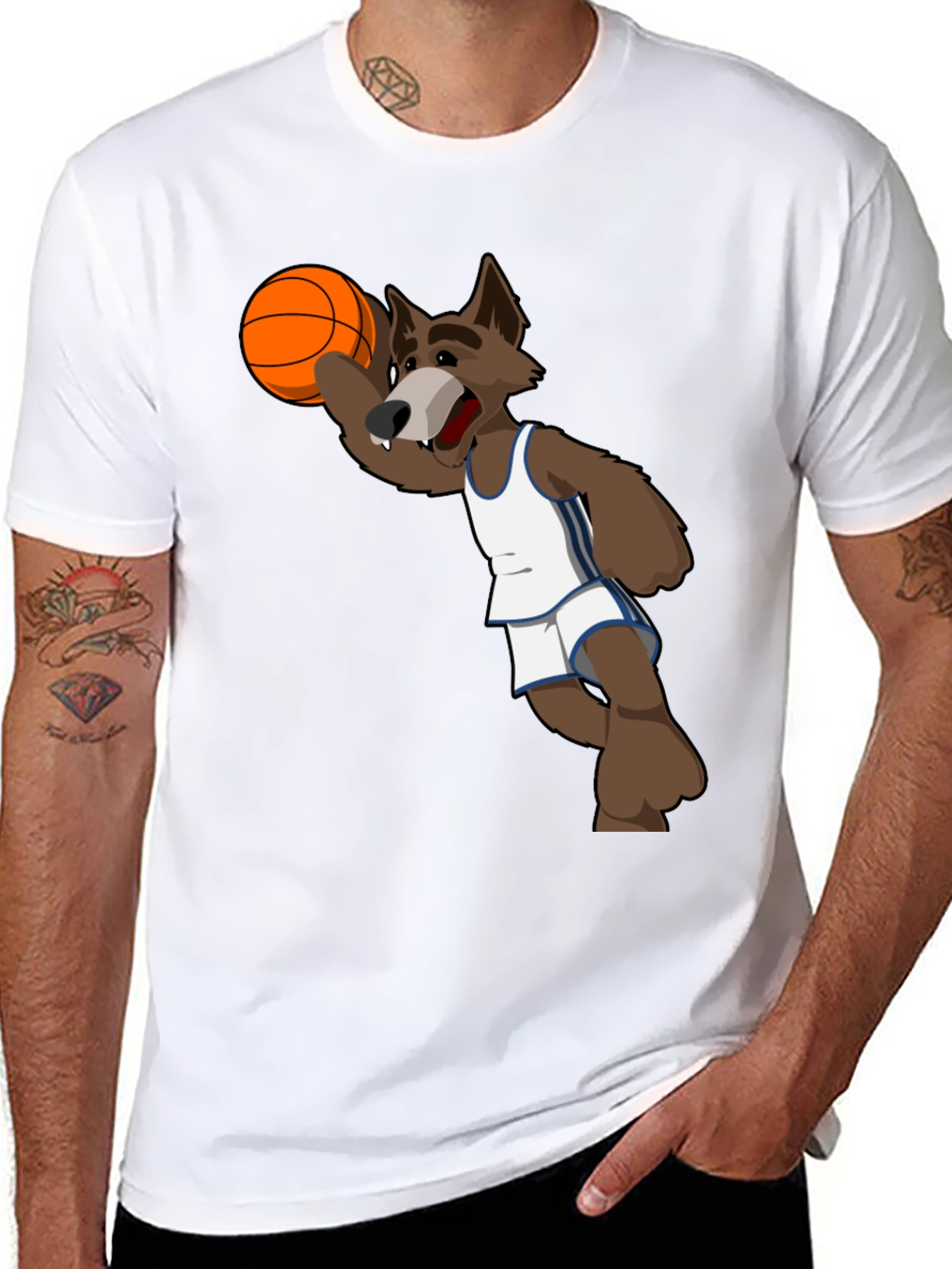 Cartoon Wolf Basketball Graphic T-Shirt