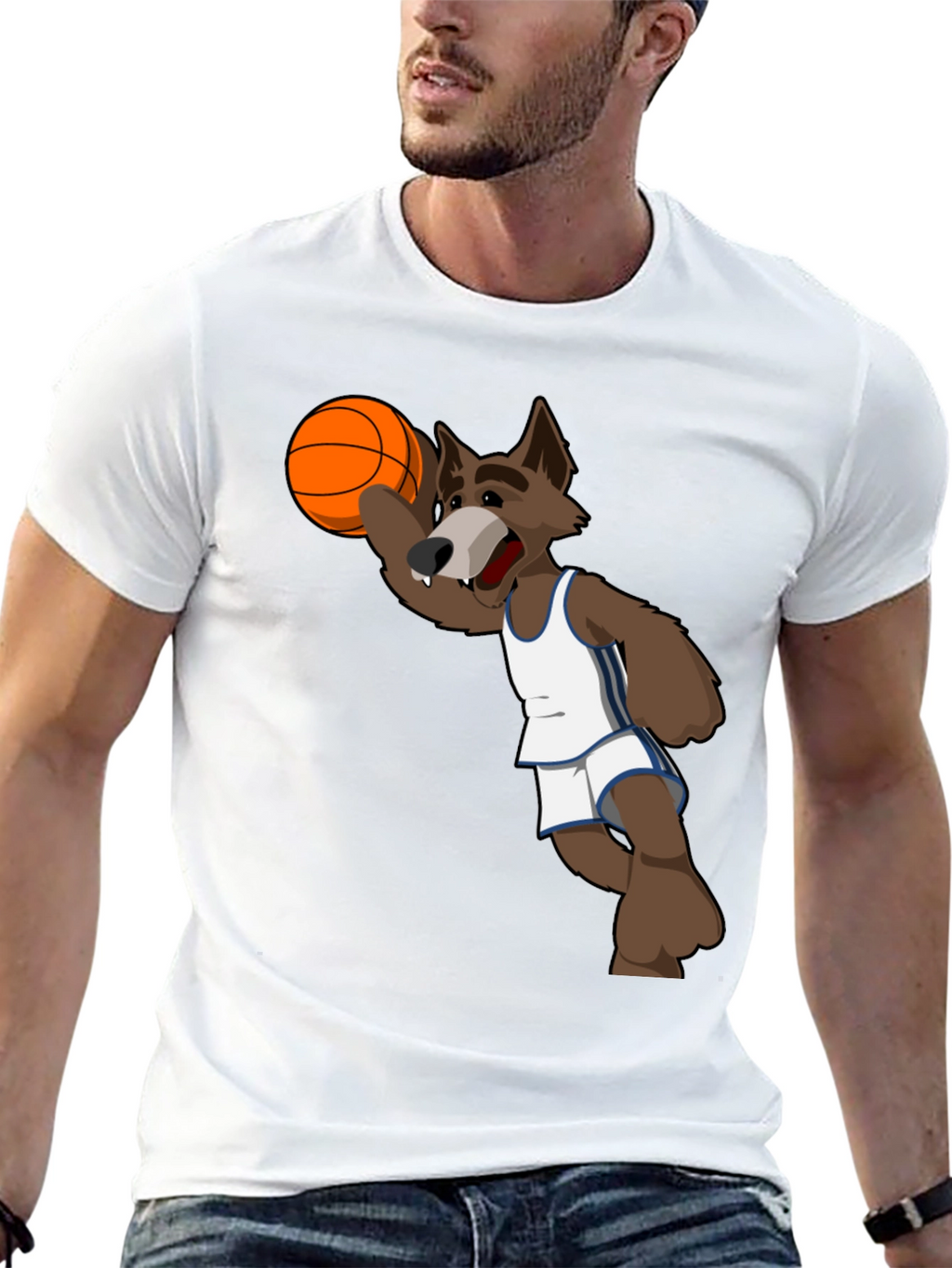 Cartoon Wolf Basketball Graphic T-Shirt