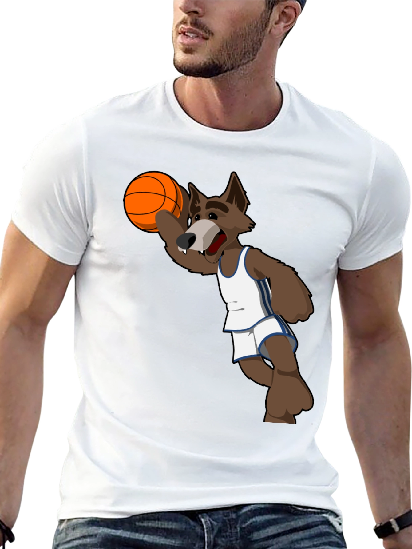 Cartoon Wolf Basketball Graphic T-Shirt