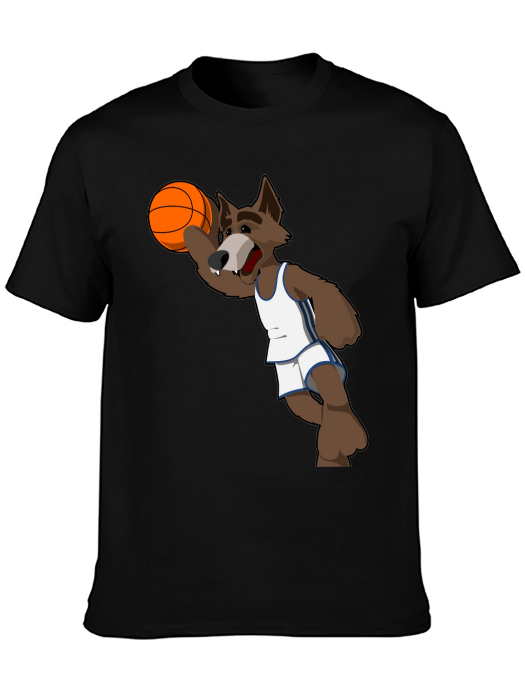 Cartoon Wolf Basketball Graphic T-Shirt