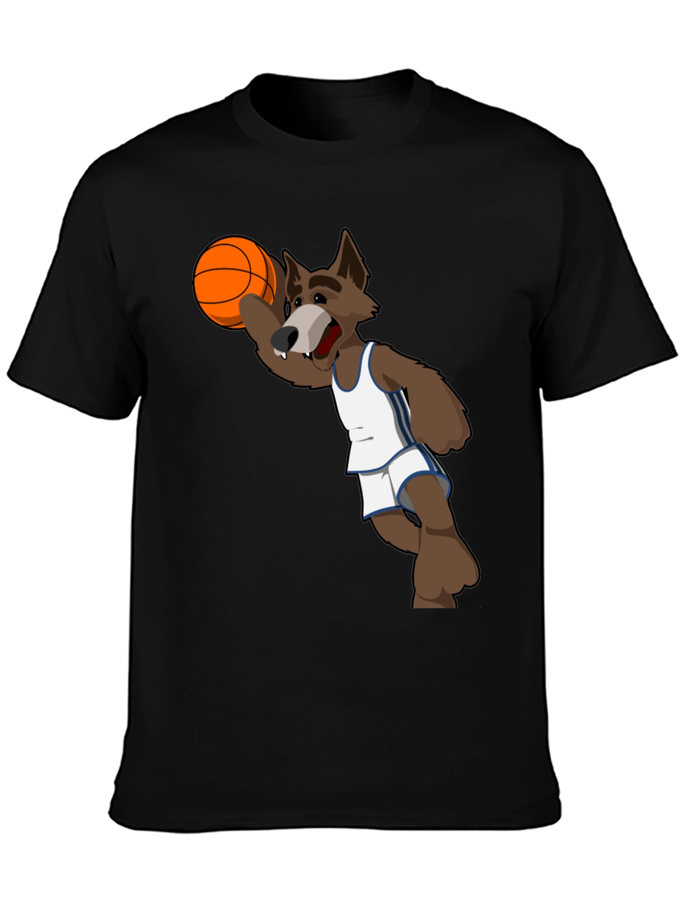 Cartoon Wolf Basketball Graphic T-Shirt