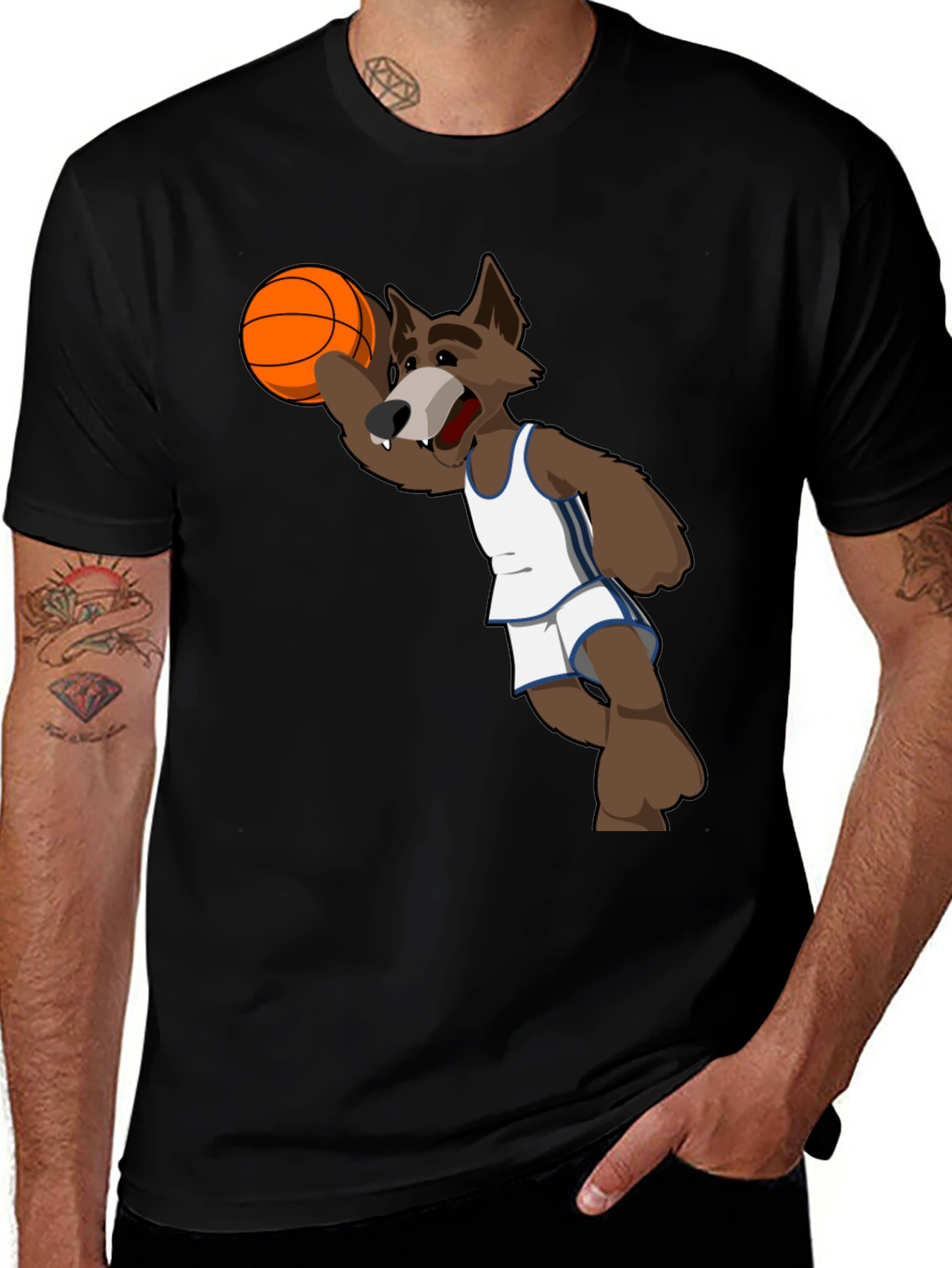 Cartoon Wolf Basketball Graphic T-Shirt