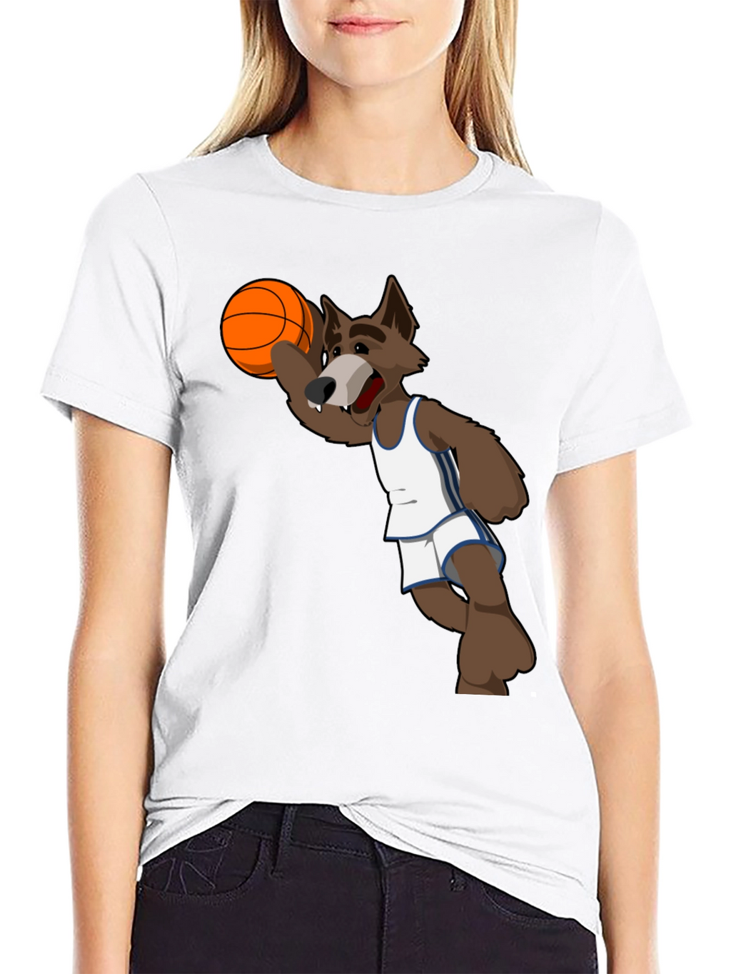 Cartoon Wolf Basketball Graphic T-Shirt