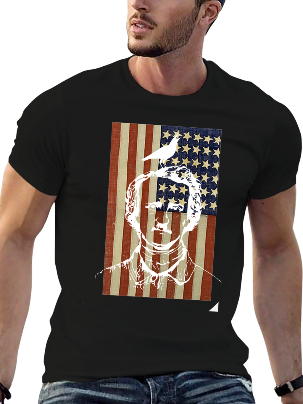 Patriotic Graphic Tee - US Flag with Bird