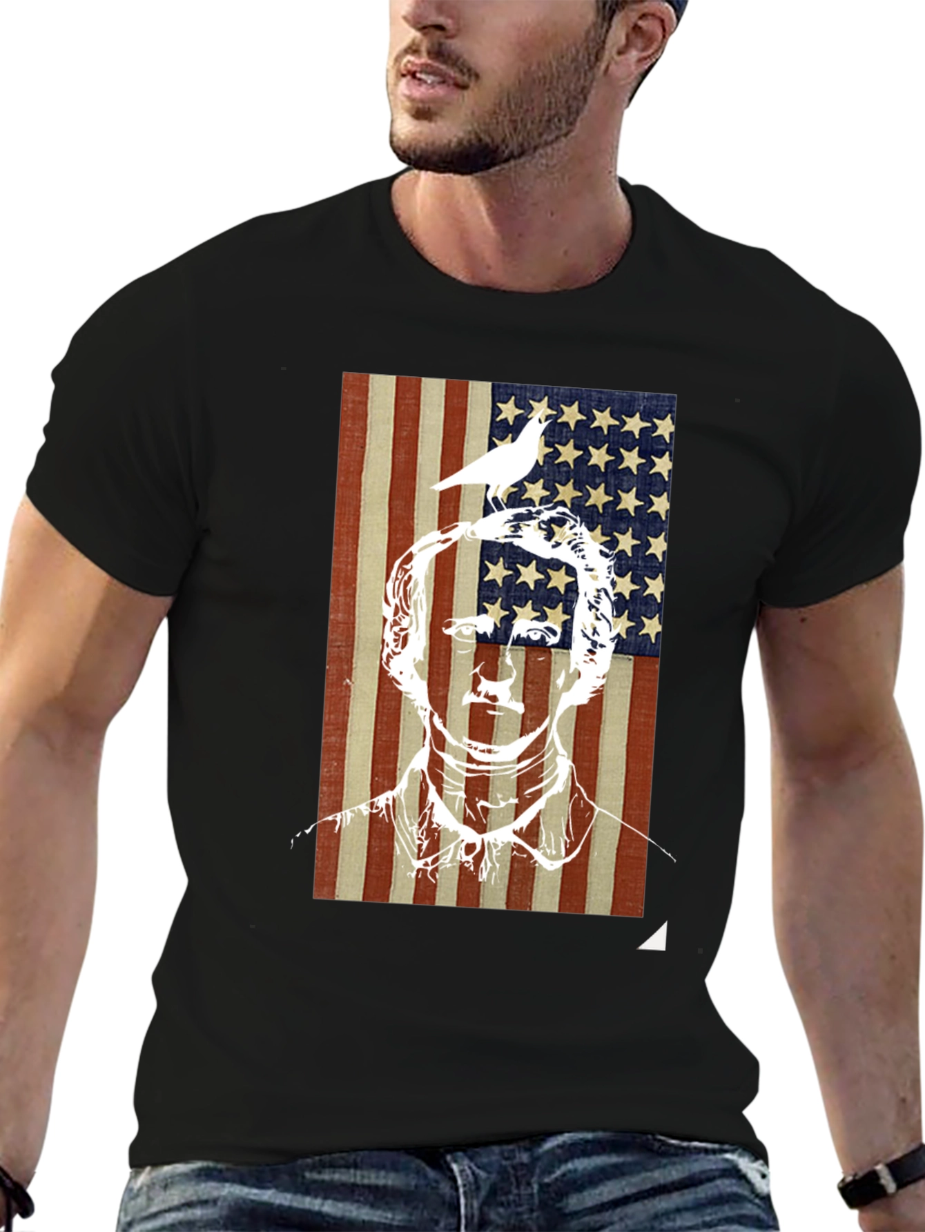 Patriotic Graphic Tee - US Flag with Bird