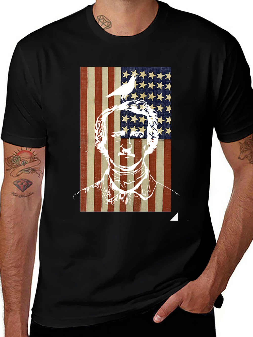 Patriotic Graphic Tee - US Flag with Bird