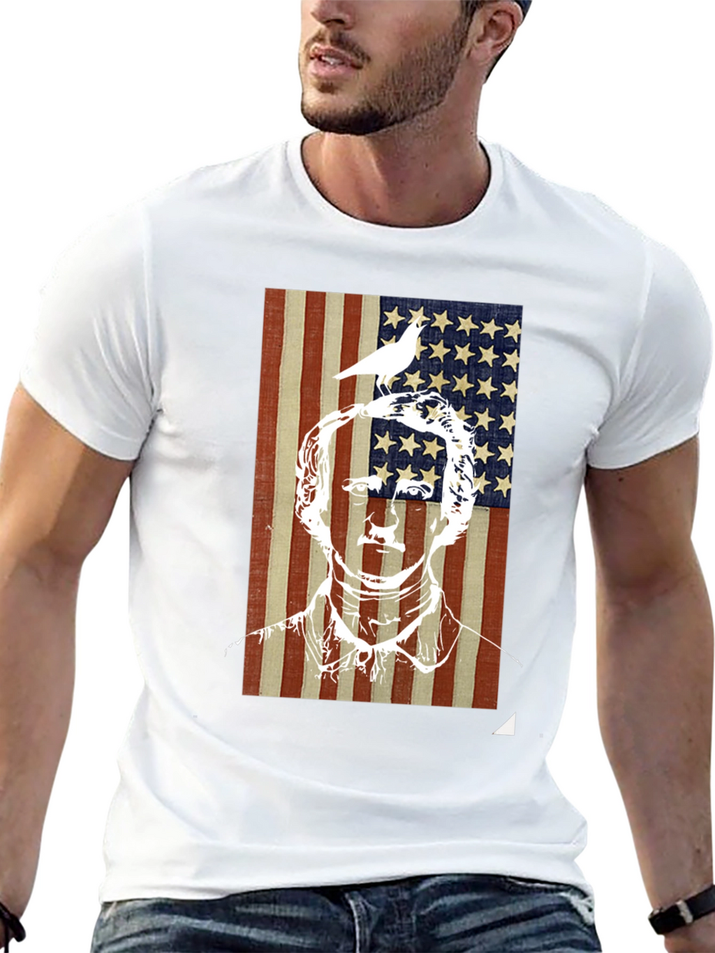 Patriotic Graphic Tee - US Flag with Bird