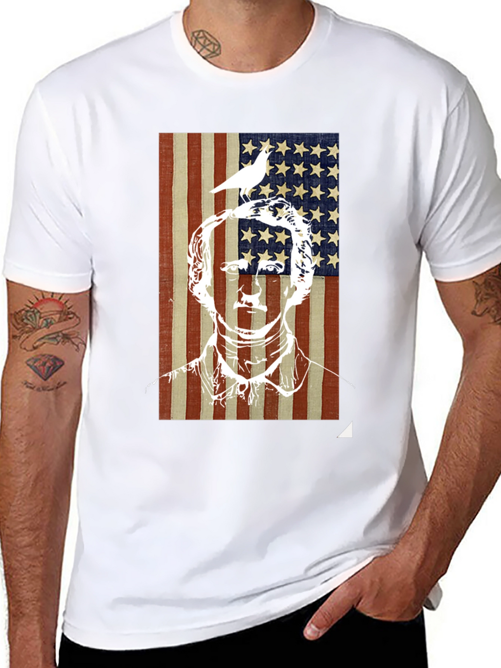 Patriotic Graphic Tee - US Flag with Bird