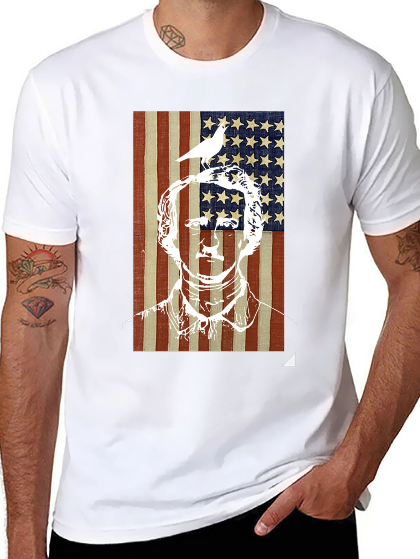Patriotic Graphic Tee - US Flag with Bird