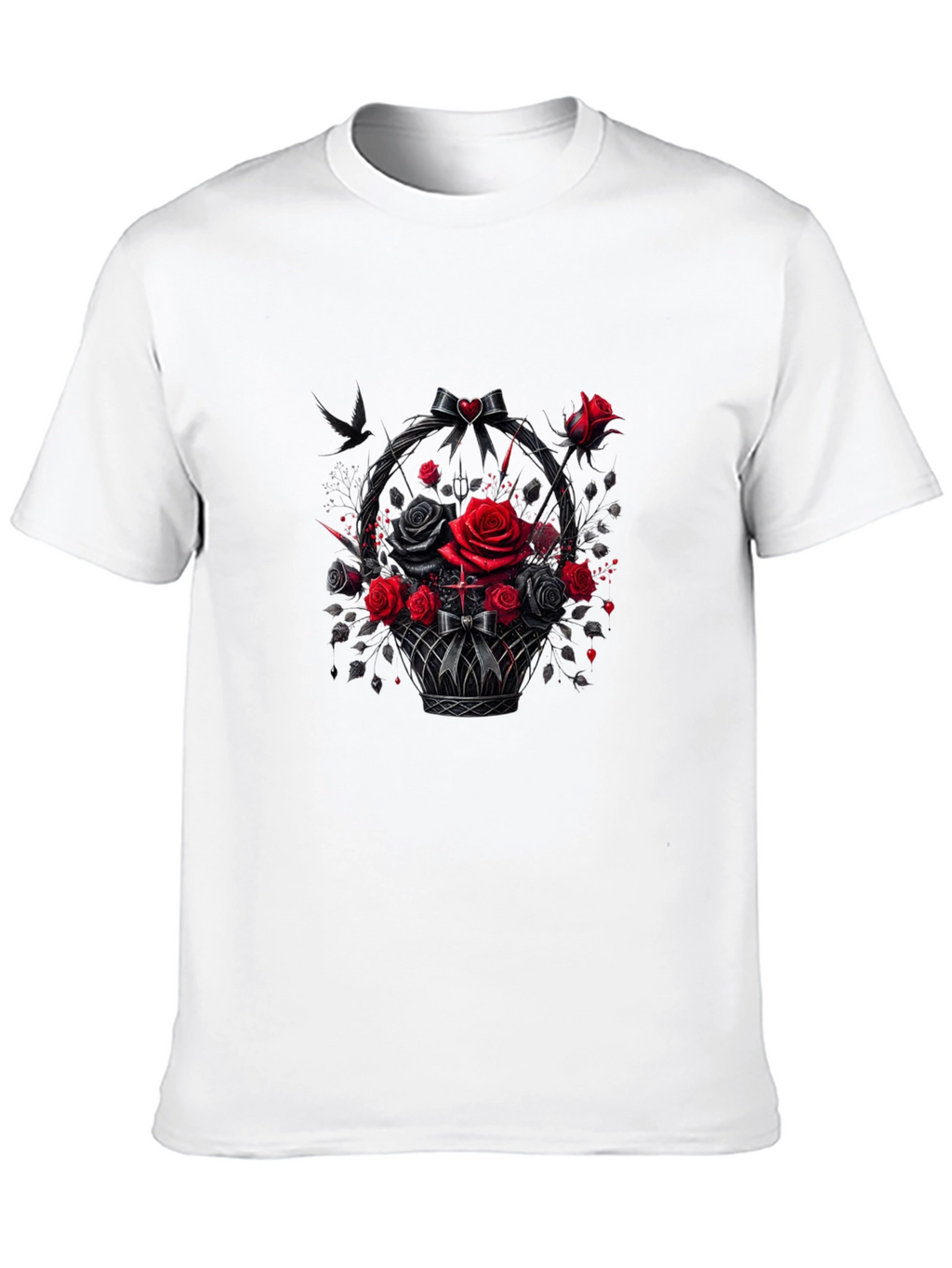 Gothic Roses T-Shirt - Dark Floral Basket Design