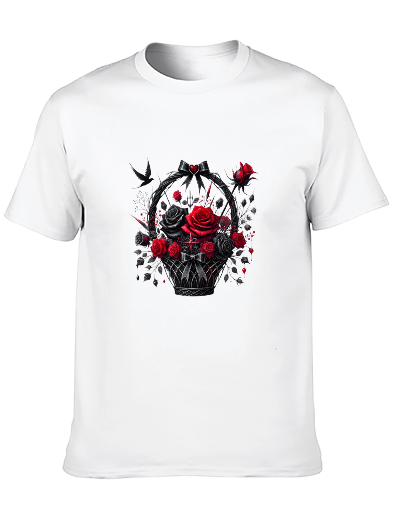 Gothic Roses T-Shirt - Dark Floral Basket Design