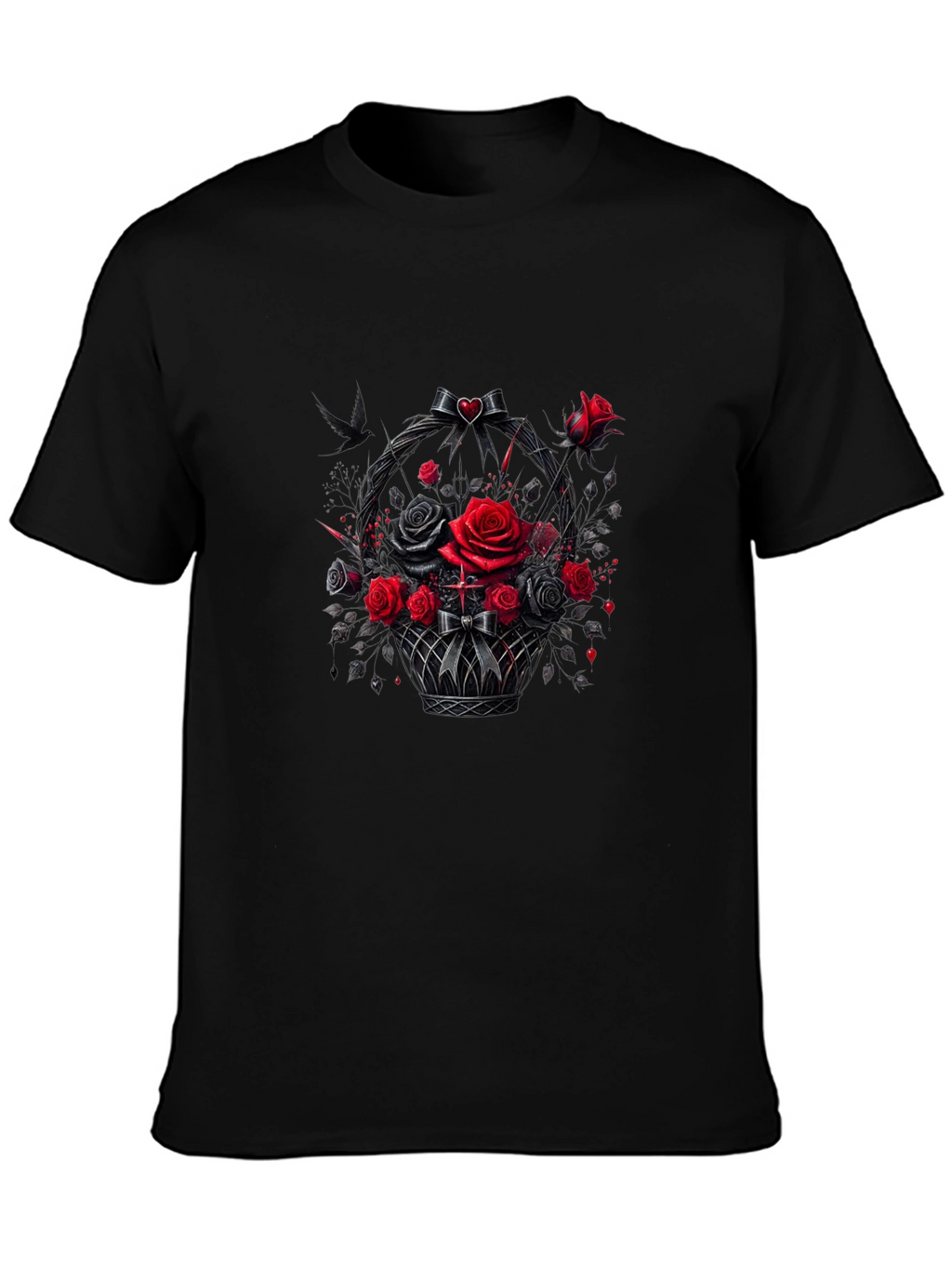 Gothic Roses T-Shirt - Dark Floral Basket Design