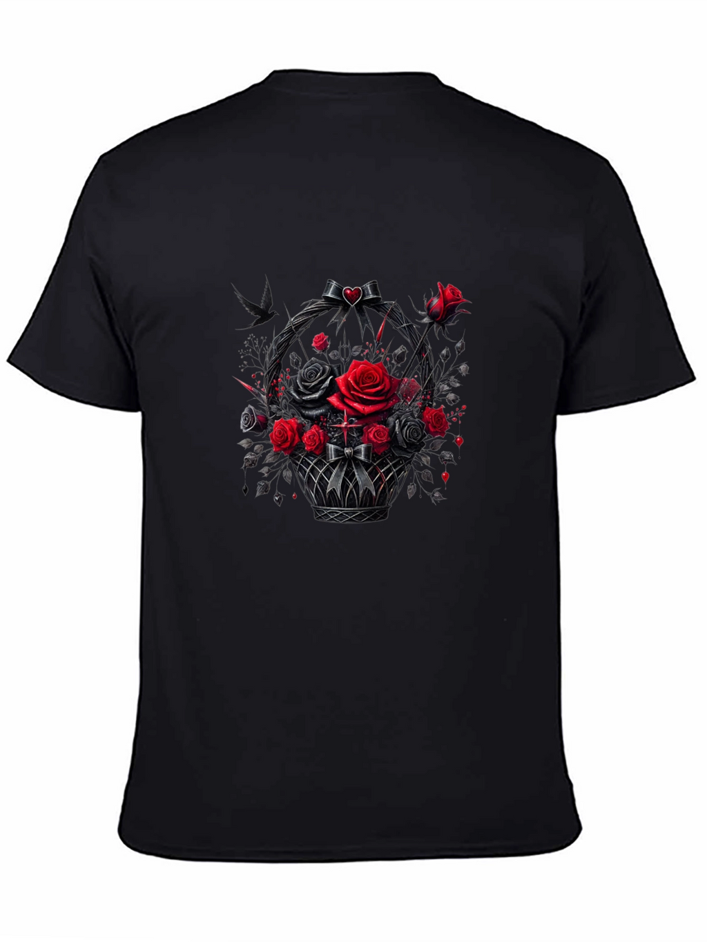 Gothic Roses T-Shirt - Dark Floral Basket Design