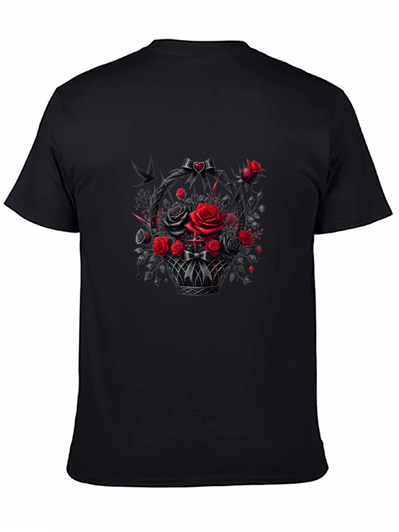 Gothic Roses T-Shirt - Dark Floral Basket Design