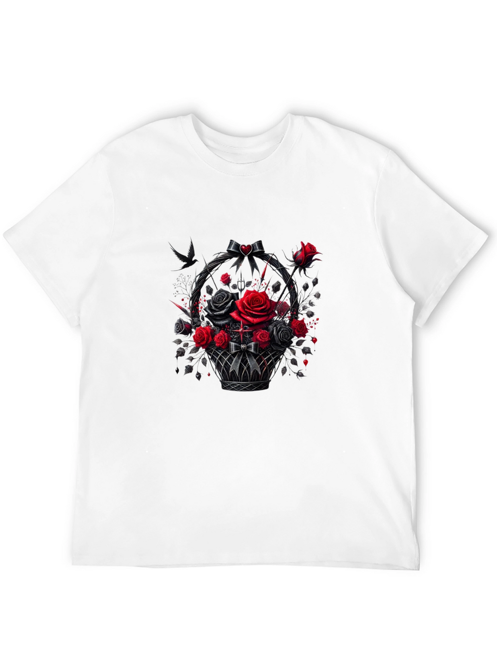 Gothic Roses T-Shirt - Dark Floral Basket Design