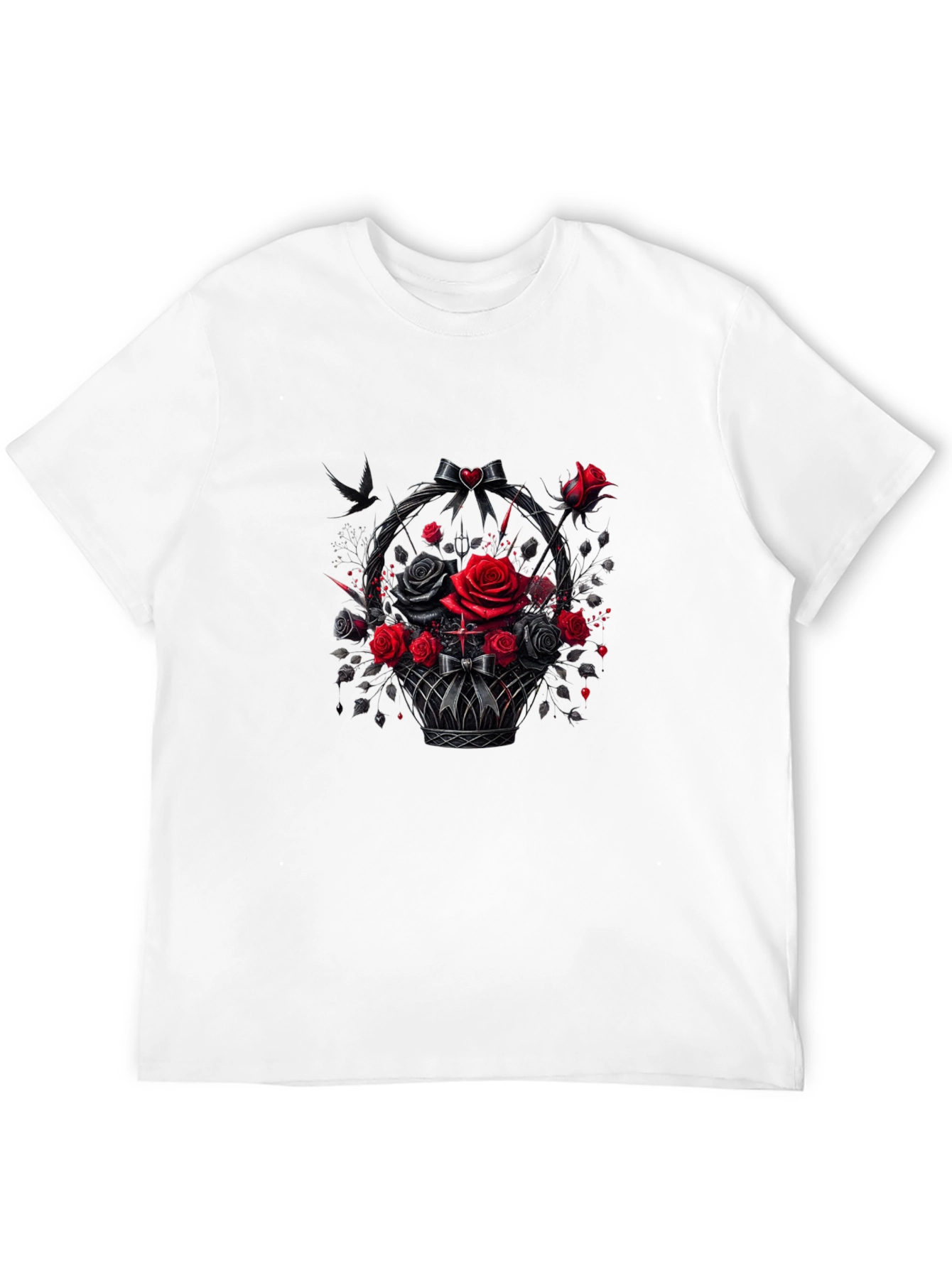 Gothic Roses T-Shirt - Dark Floral Basket Design