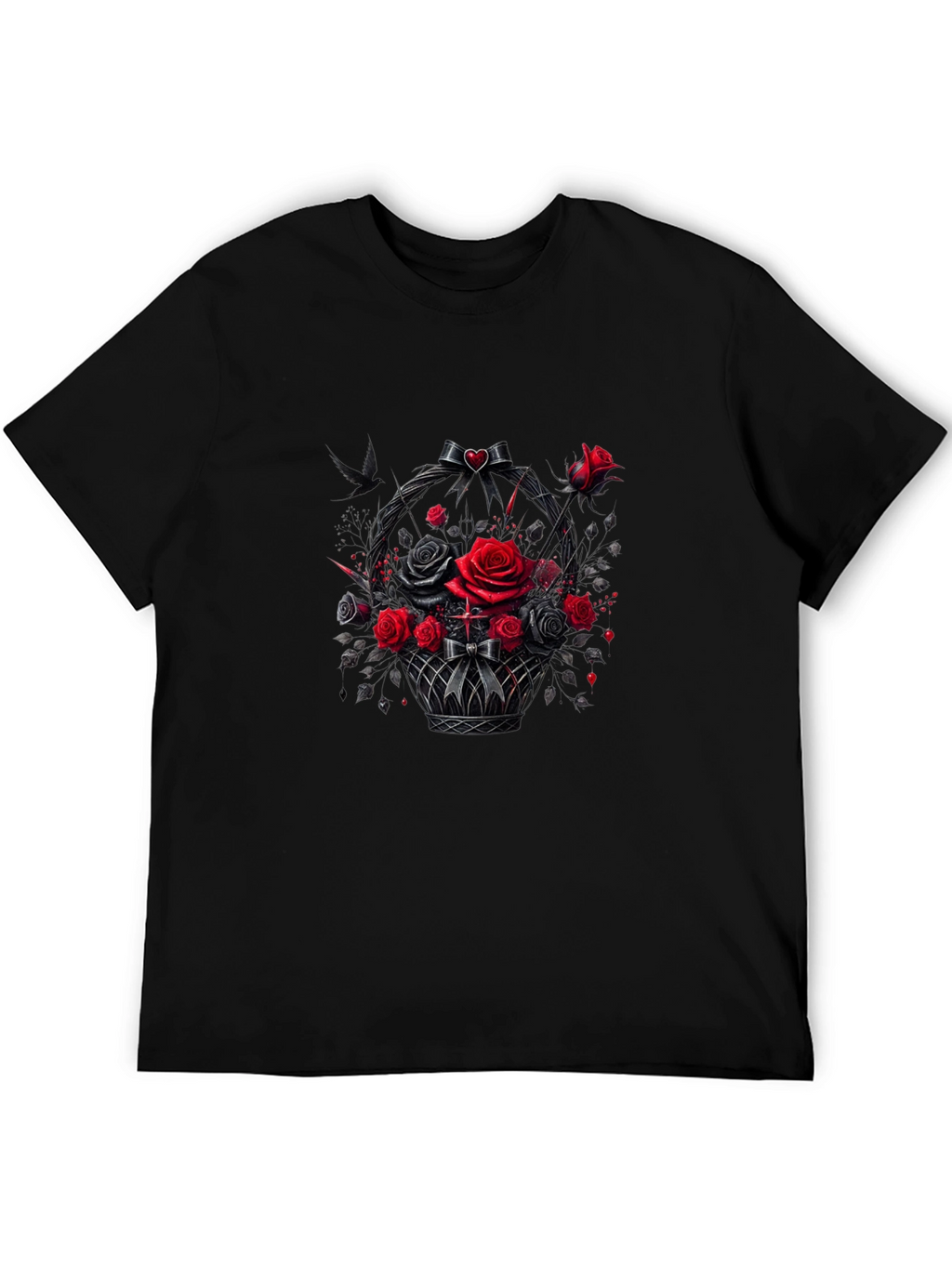 Gothic Roses T-Shirt - Dark Floral Basket Design