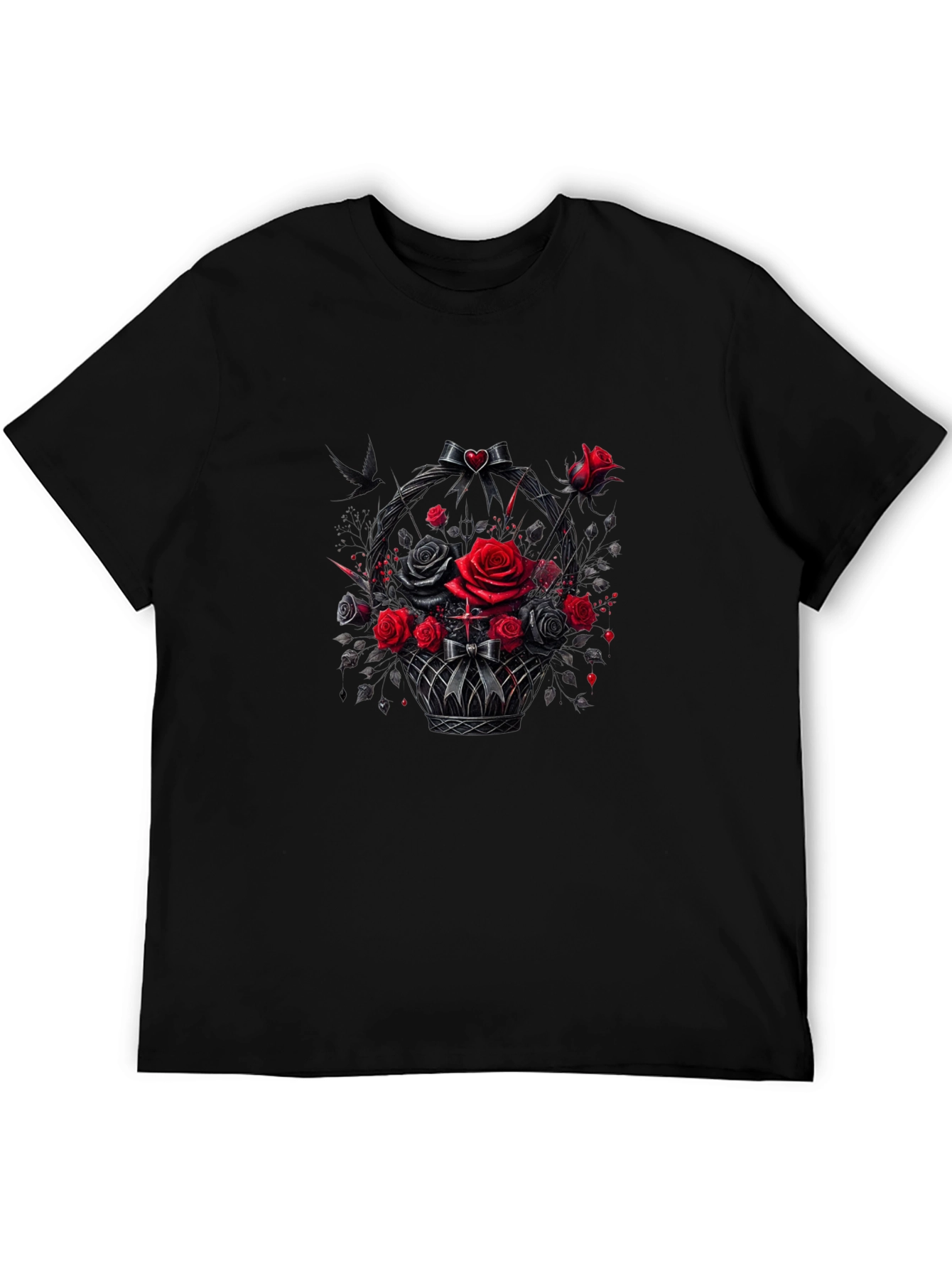 Gothic Roses T-Shirt - Dark Floral Basket Design