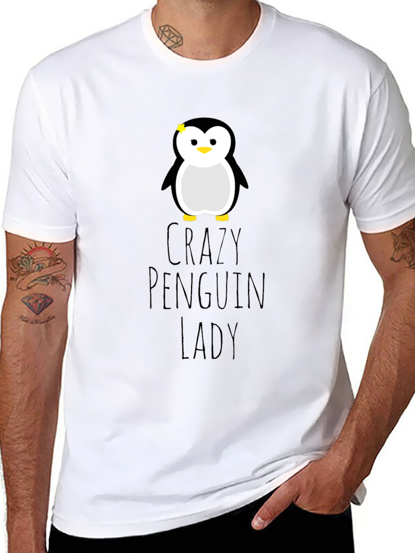 Crazy Penguin Lady Graphic Tee - Unisex Black T-Shirt