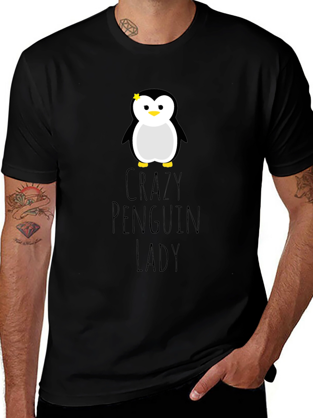 Crazy Penguin Lady Graphic Tee - Unisex Black T-Shirt