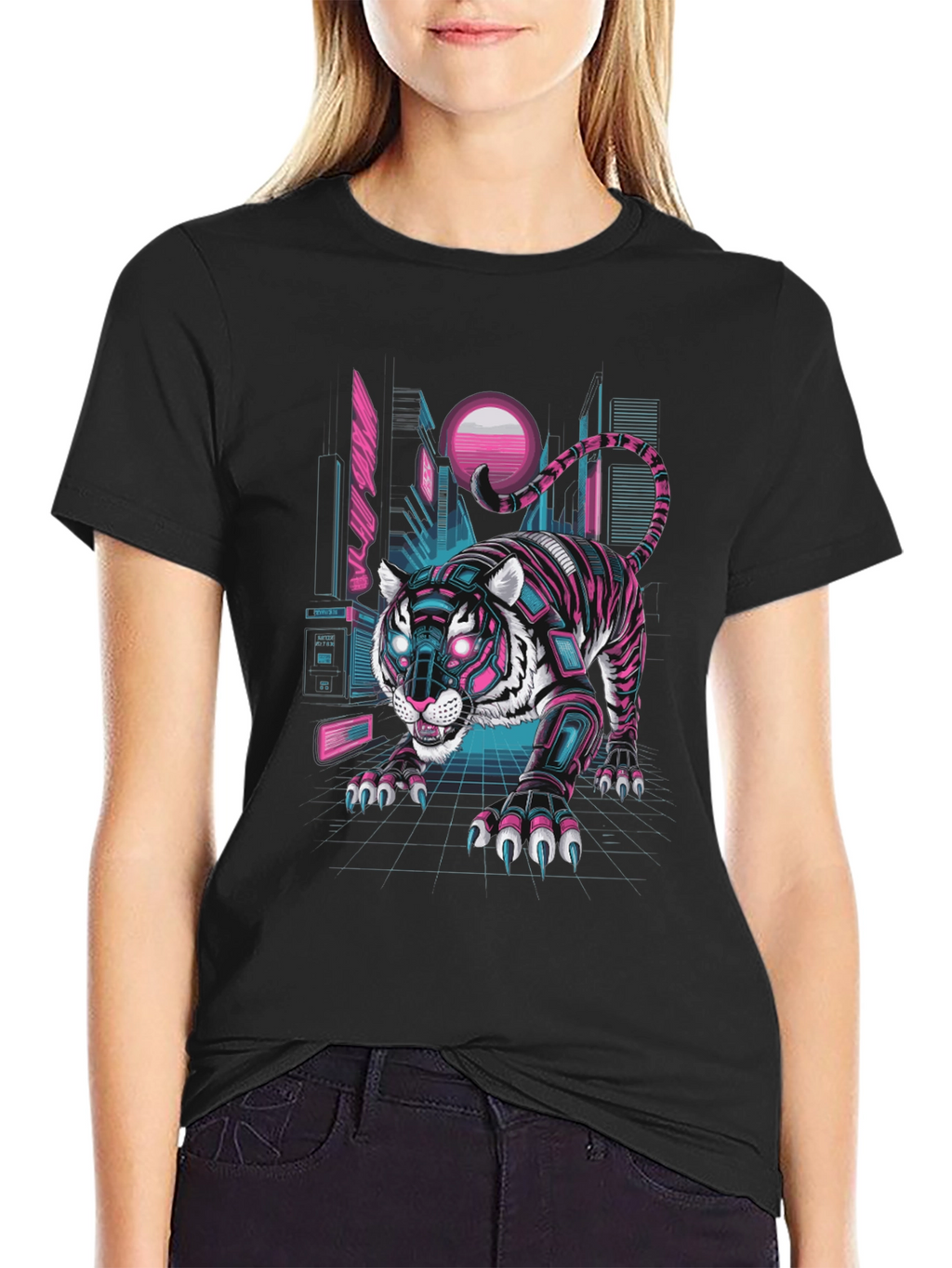 Cyberpunk Tiger Graphic Tee - Futuristic Style