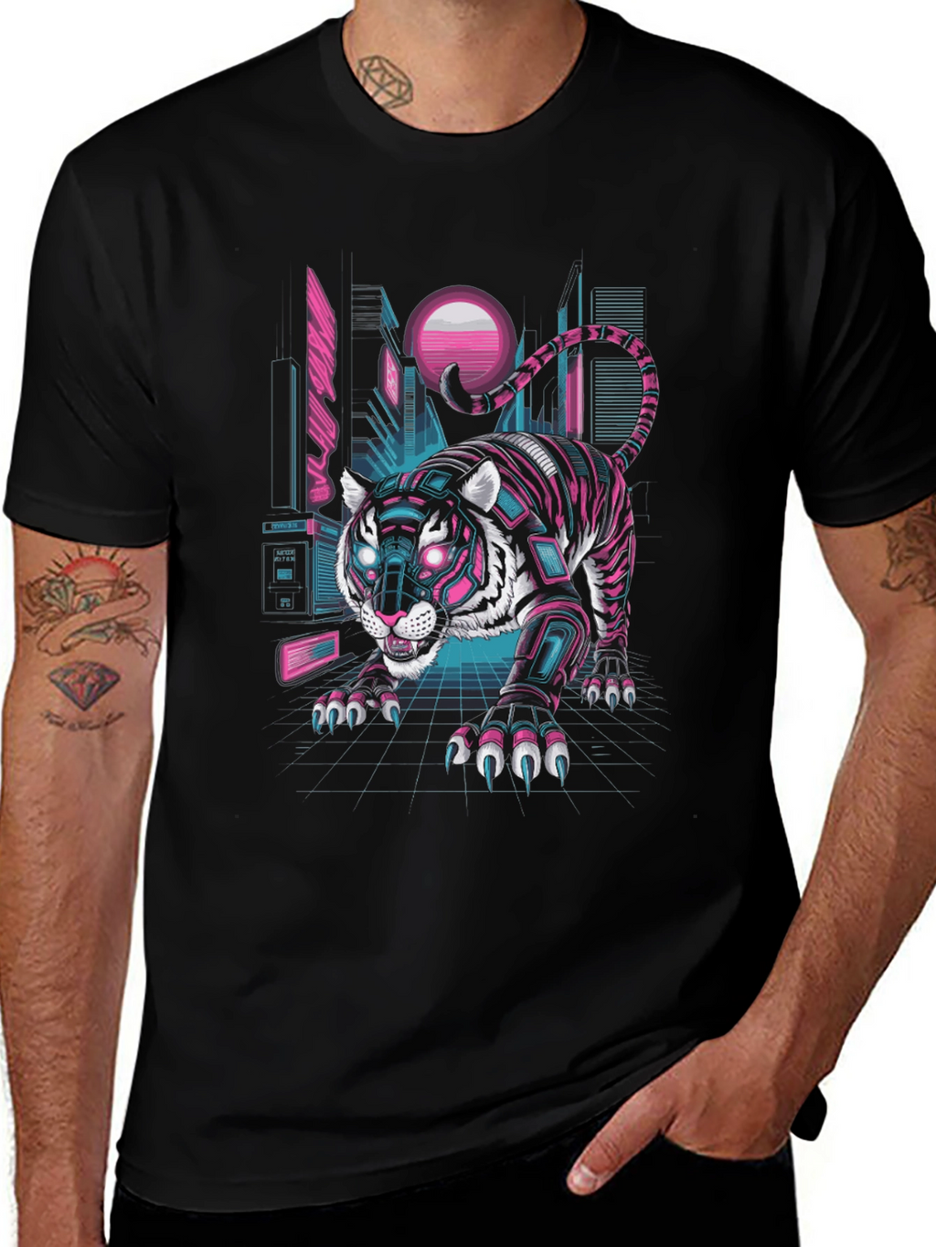 Cyberpunk Tiger Graphic Tee - Futuristic Style