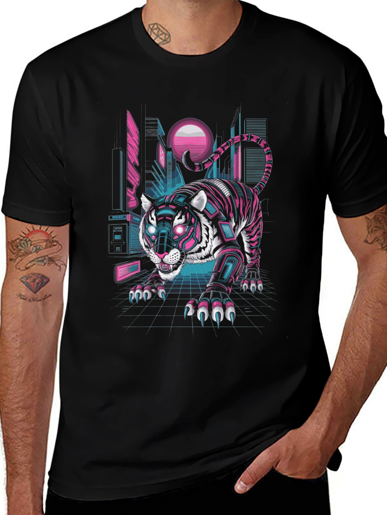 Cyberpunk Tiger Graphic Tee - Futuristic Style