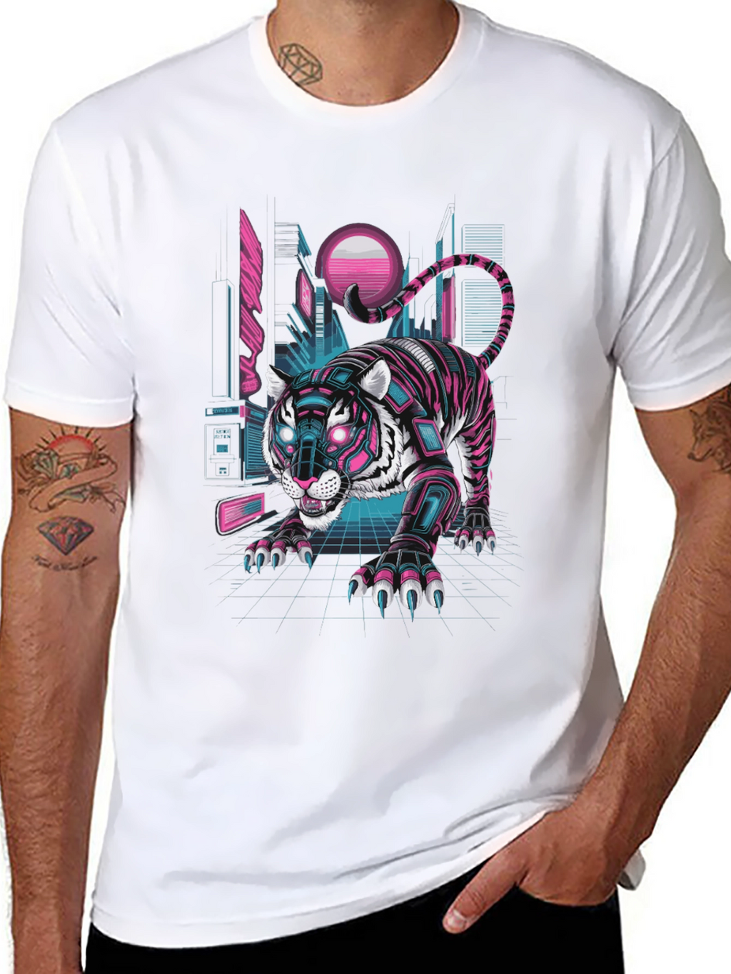 Cyberpunk Tiger Graphic Tee - Futuristic Style