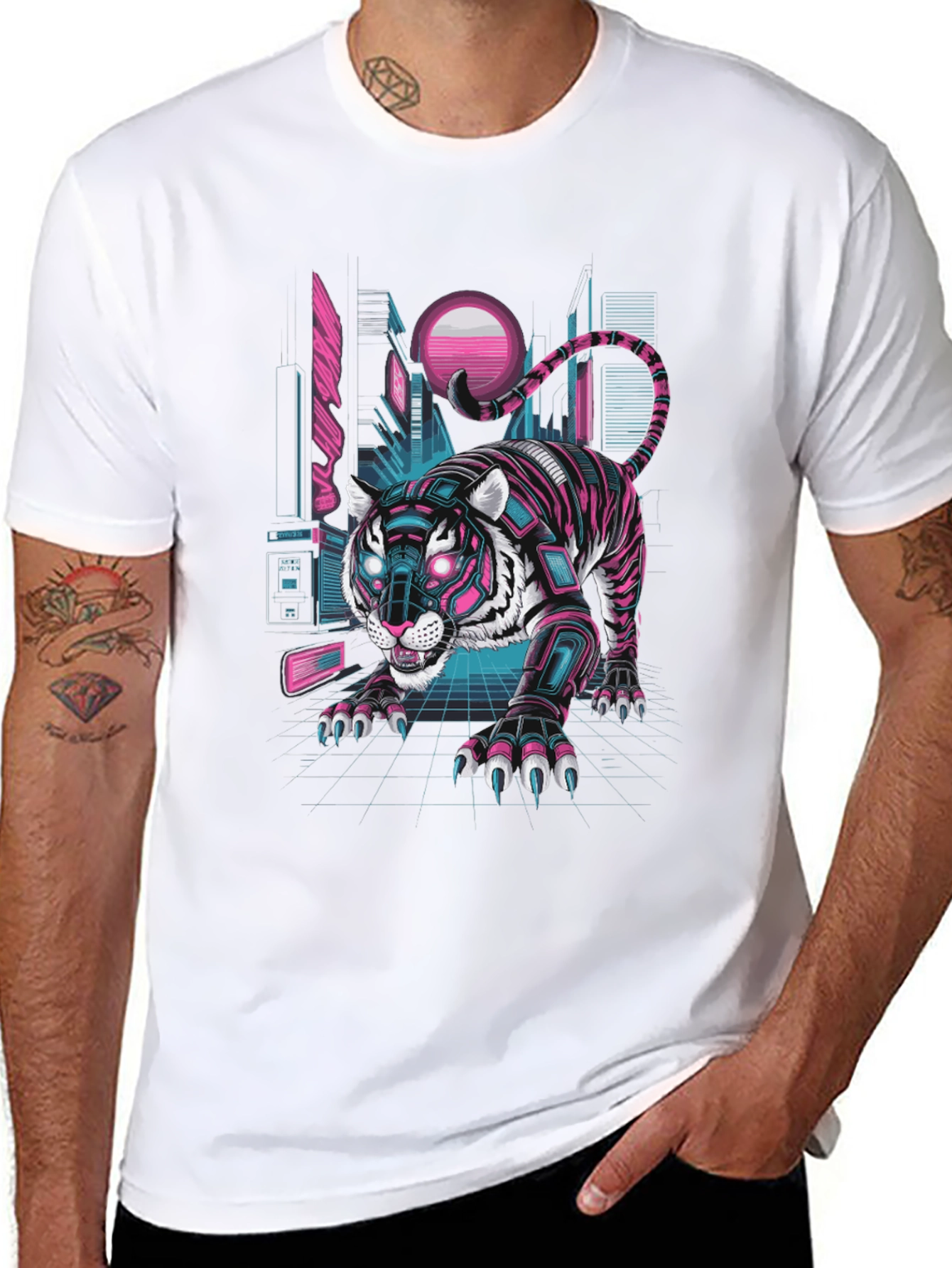 Cyberpunk Tiger Graphic Tee - Futuristic Style