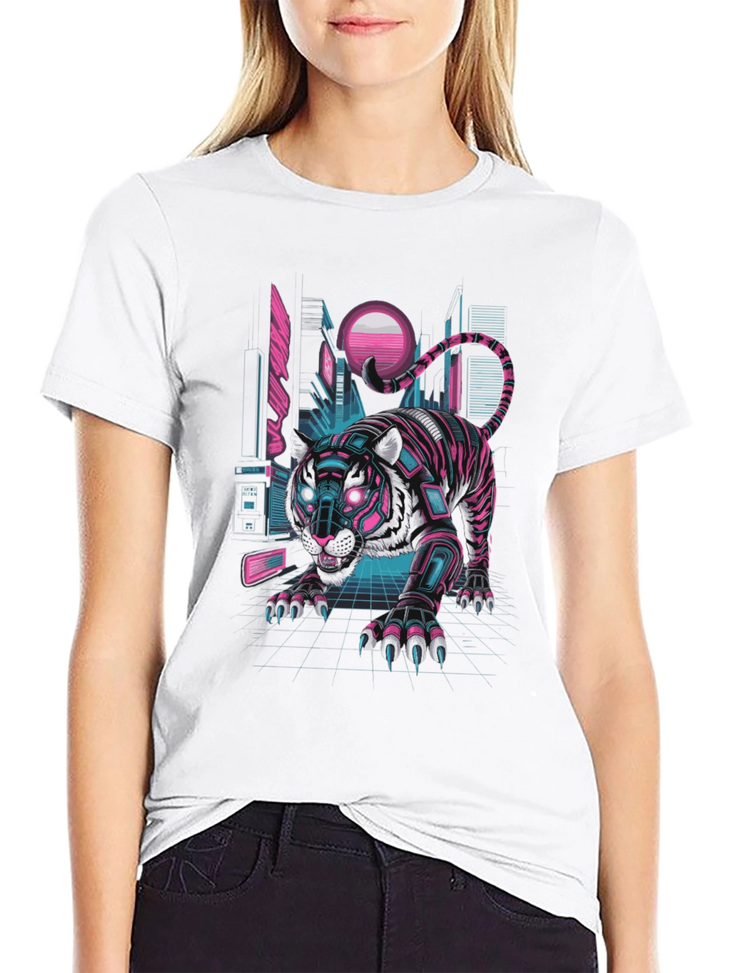 Cyberpunk Tiger Graphic Tee - Futuristic Style