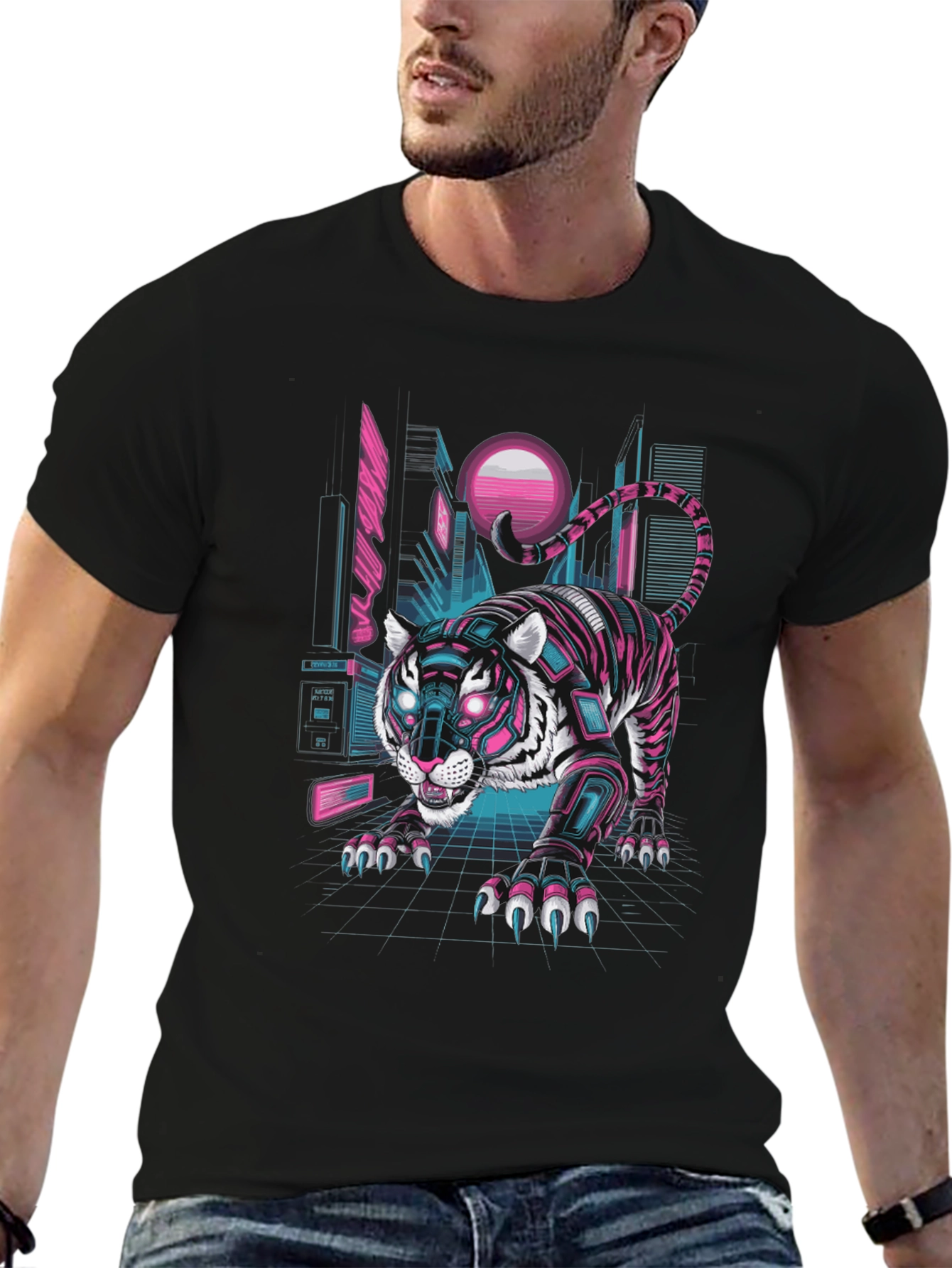 Cyberpunk Tiger Graphic Tee - Futuristic Style