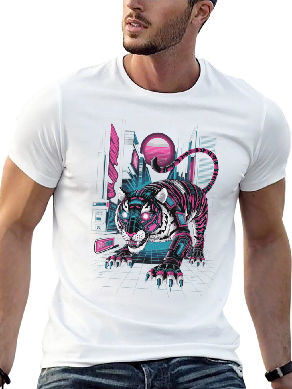 Cyberpunk Tiger Graphic Tee - Futuristic Style