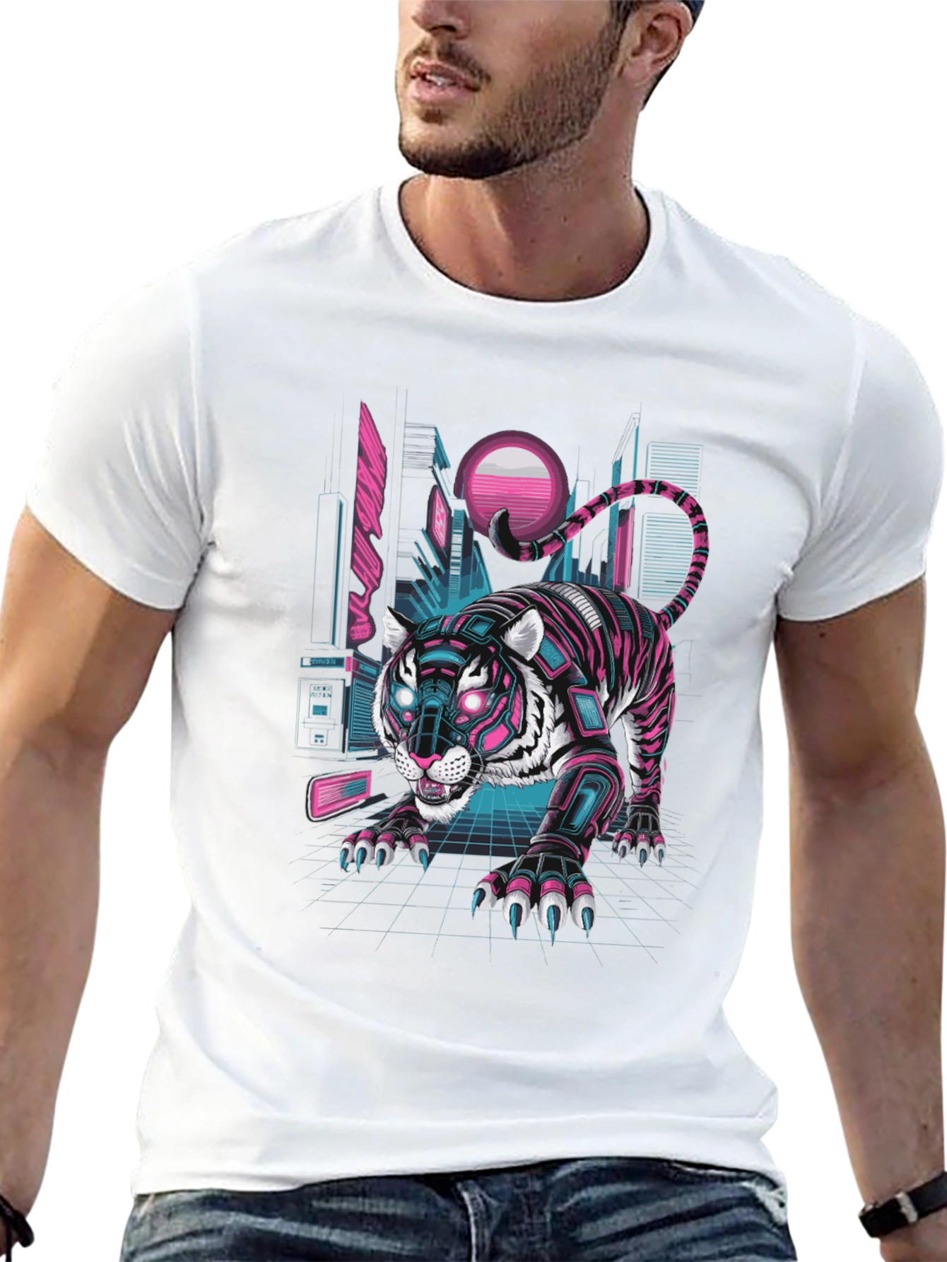 Cyberpunk Tiger Graphic Tee - Futuristic Style