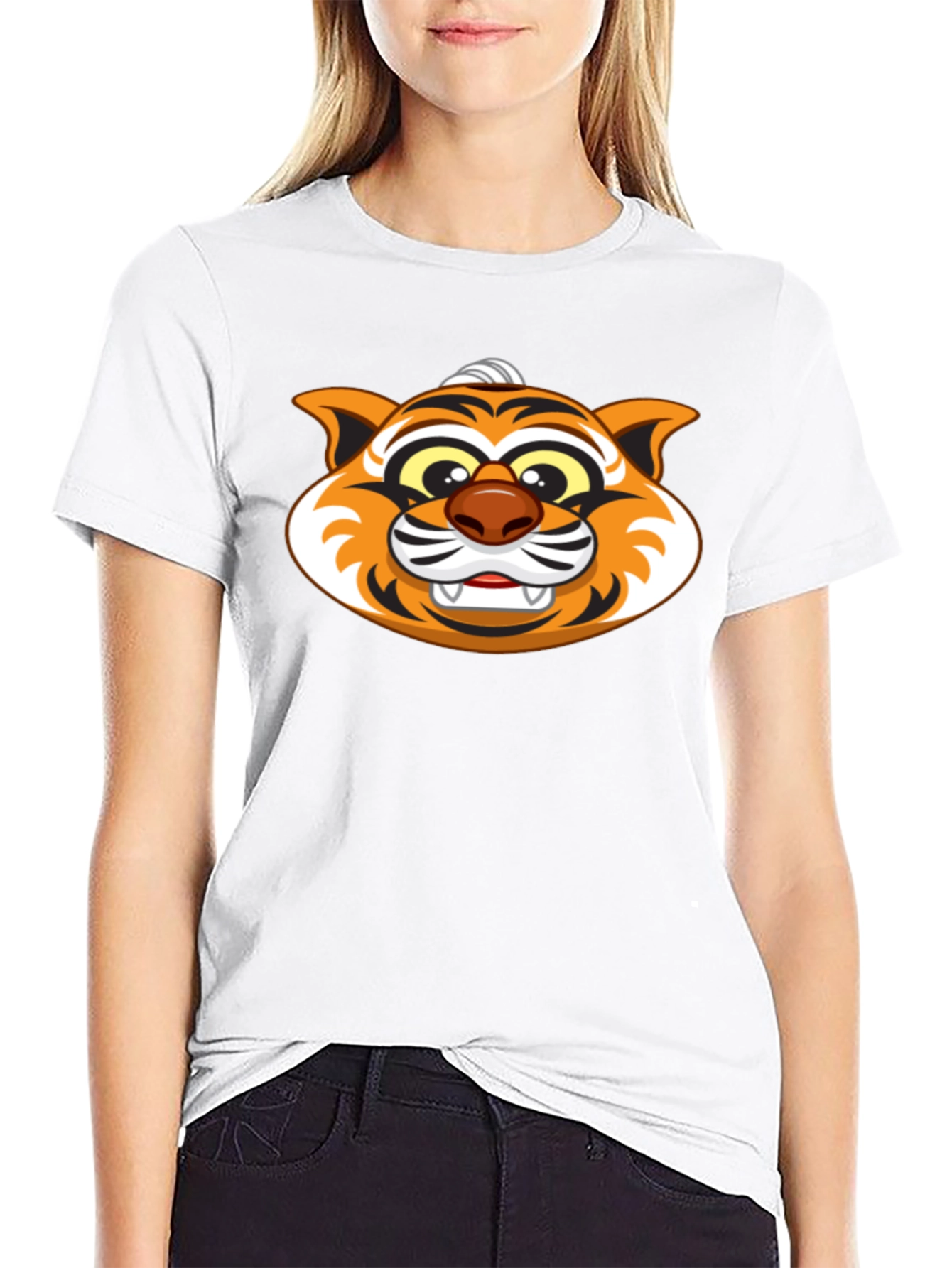 Cartoon Tiger Graphic Black T-Shirt