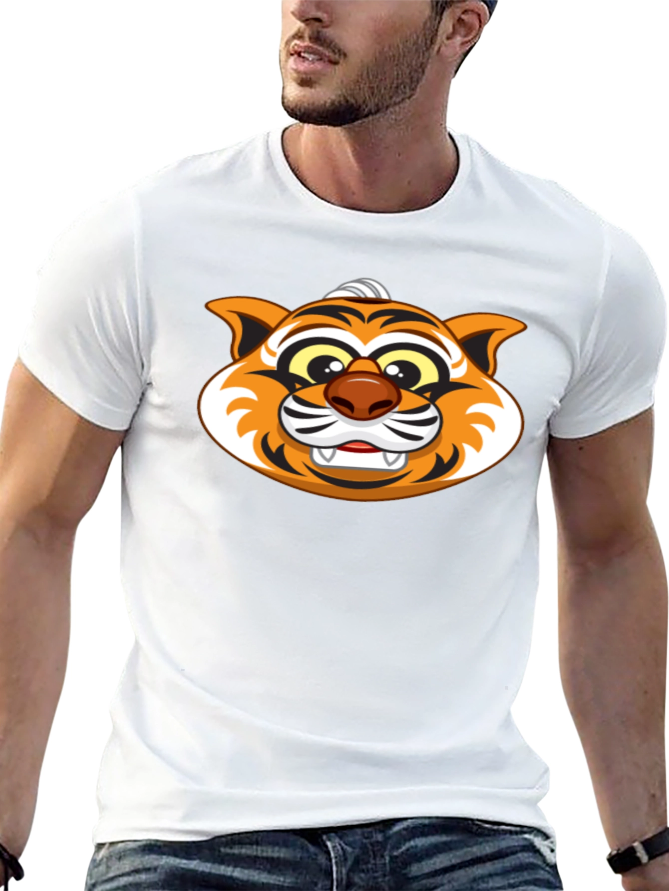 Cartoon Tiger Graphic Black T-Shirt