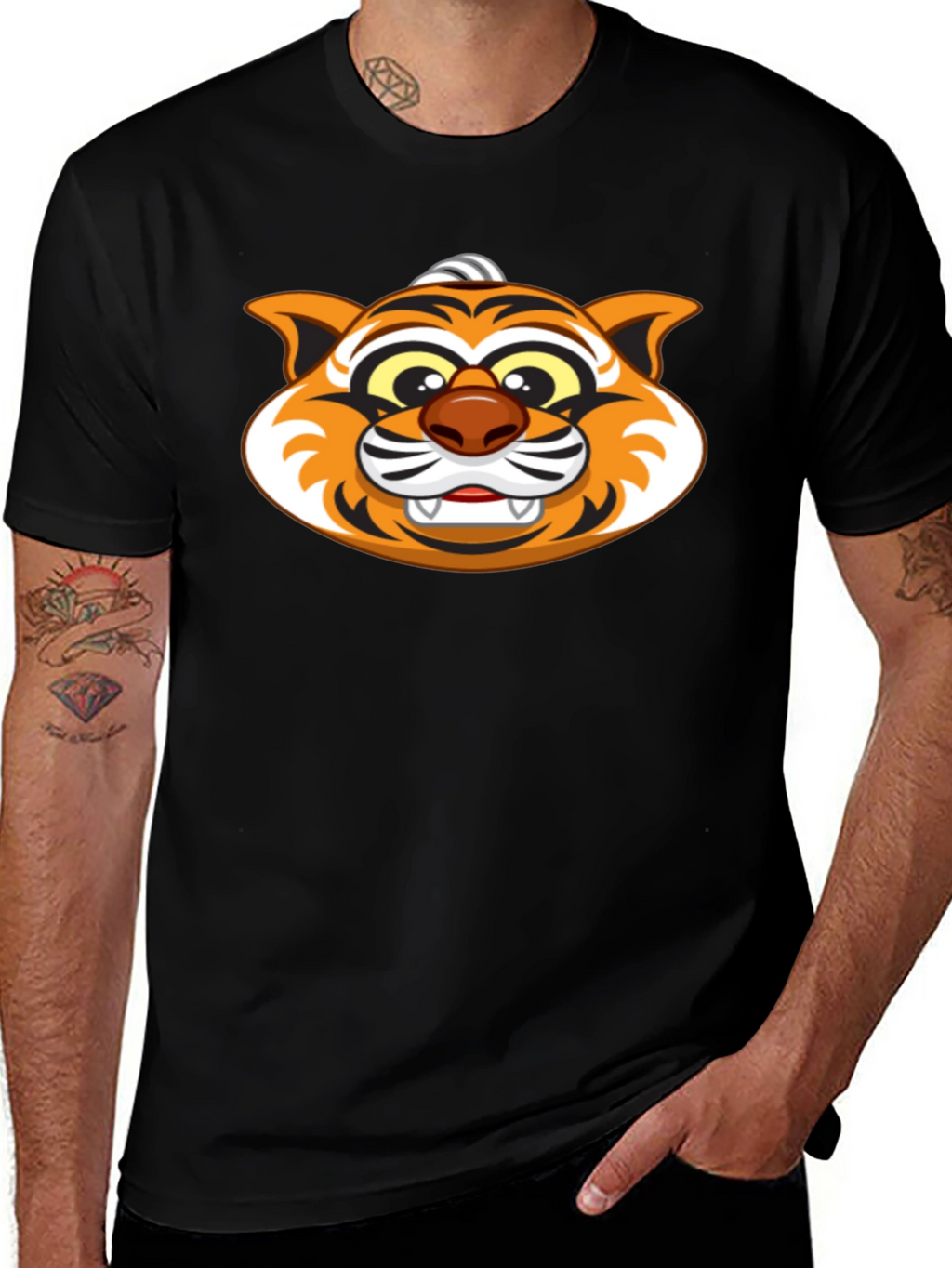 Cartoon Tiger Graphic Black T-Shirt